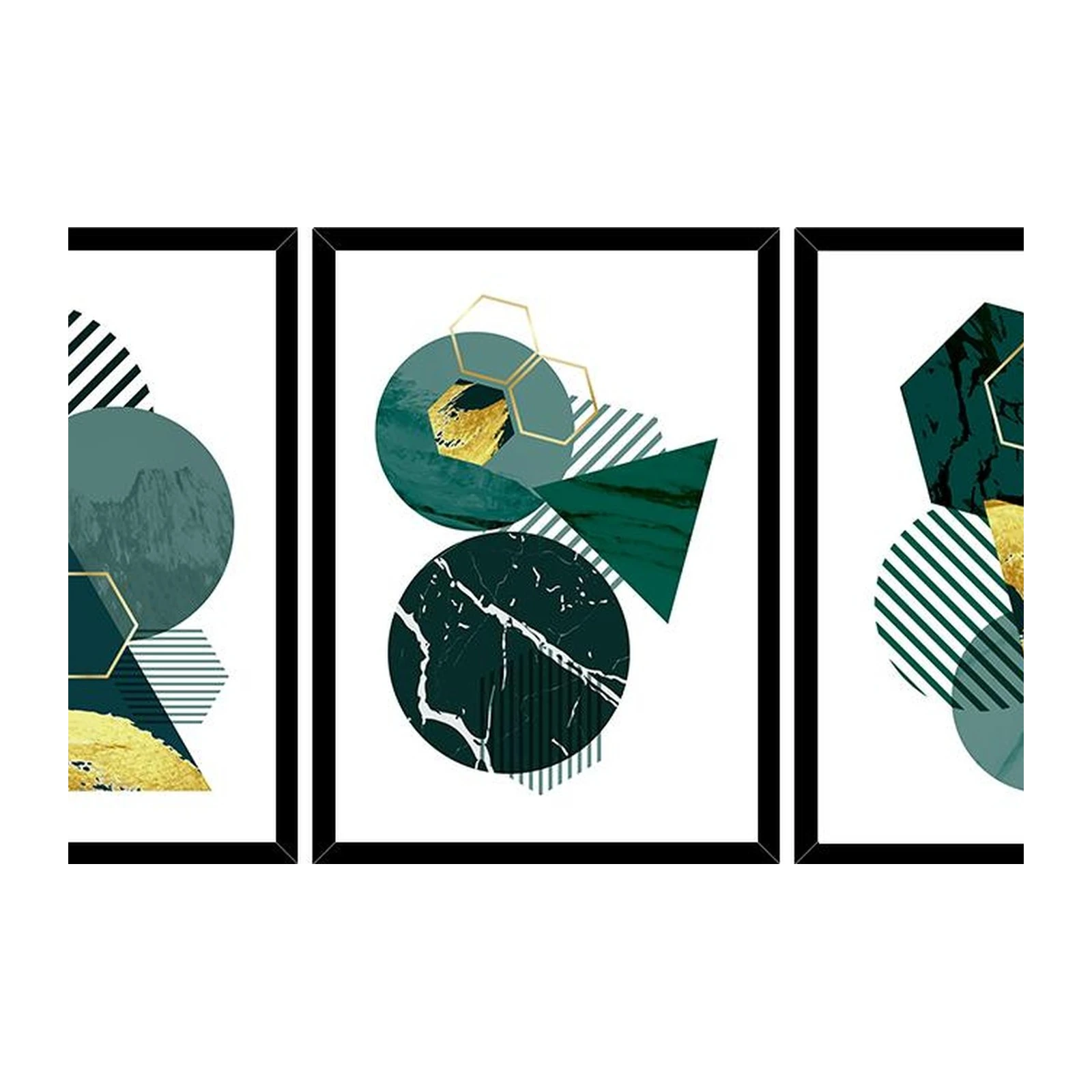 Modern Geometric Emerald Gold Wall Art Set