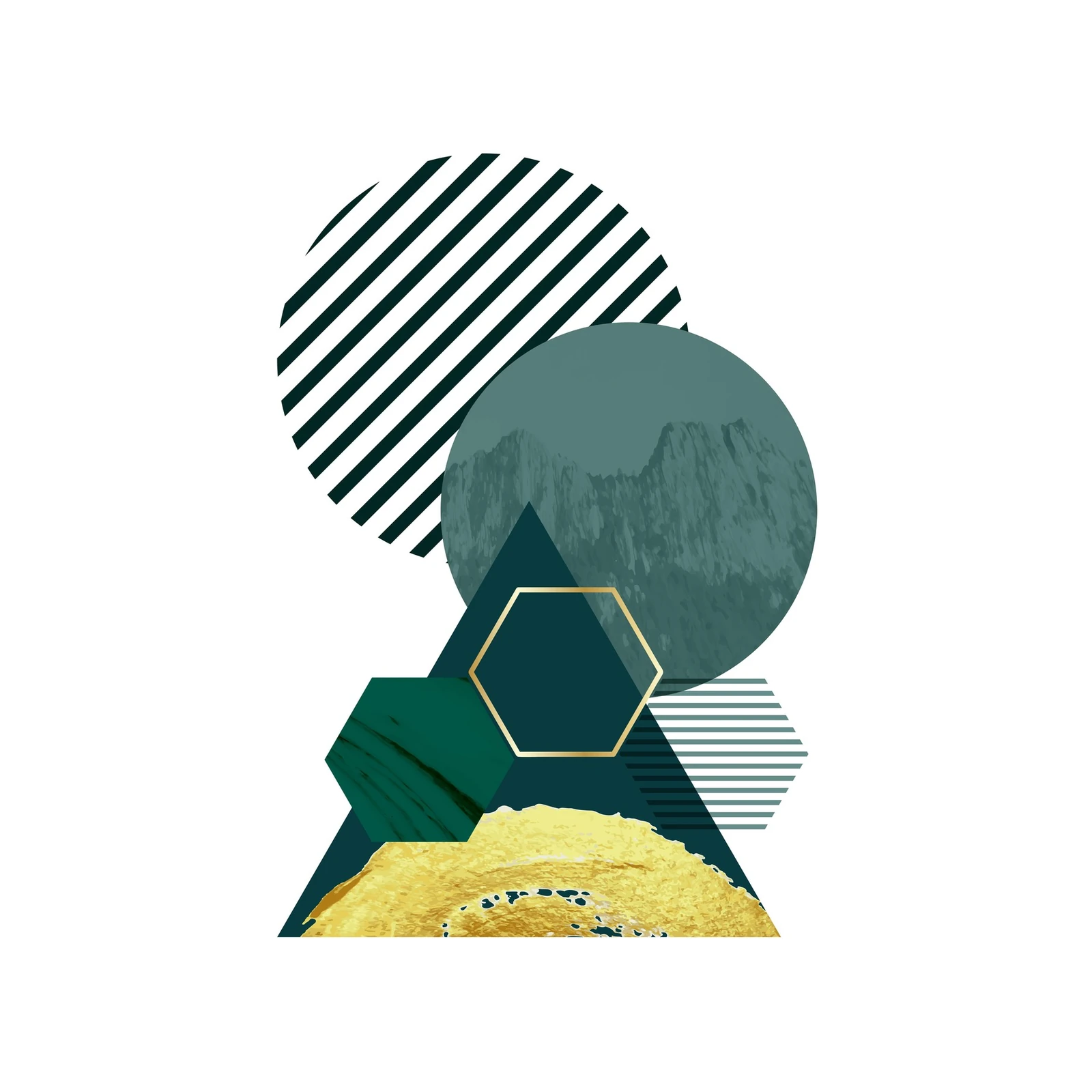 Abstract Geometric Gold Mountain Wall Art