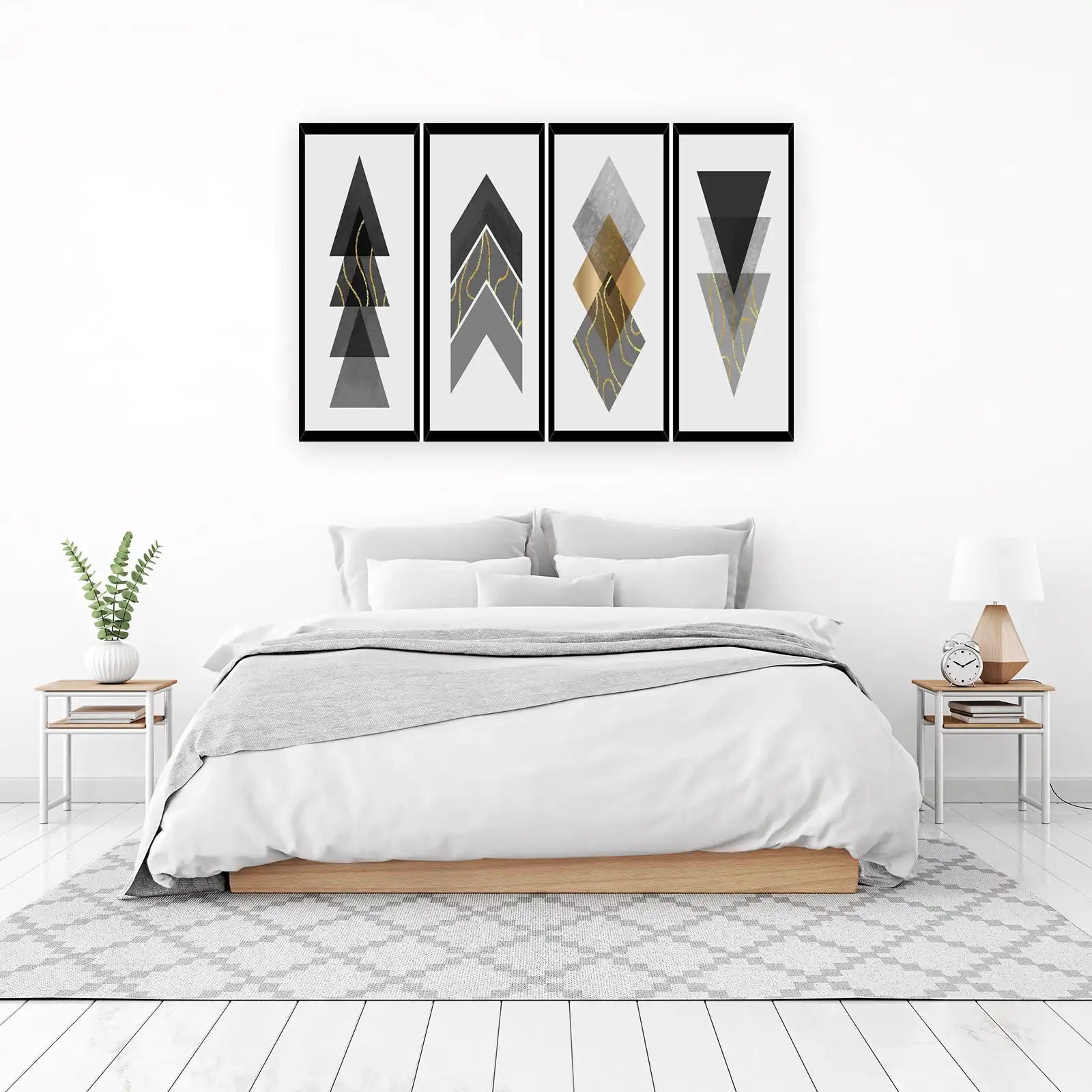 Geometric Gold & Grey Abstract Triangles Wall Art