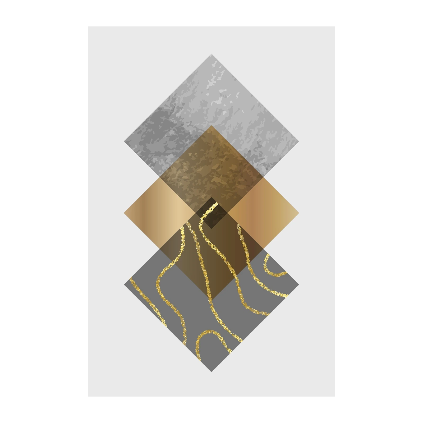 Geometric Gold & Grey Textured Diamonds Wall Art