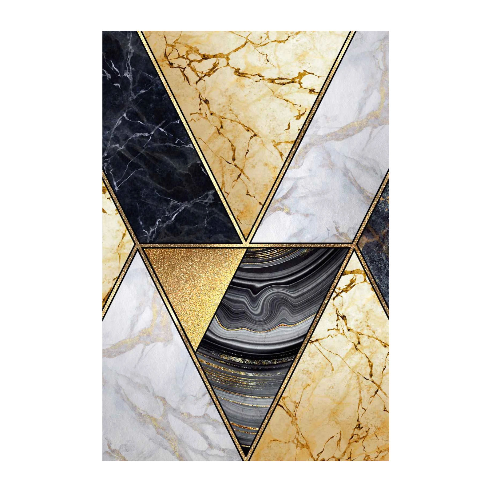 Geometric Marble & Gold Triangles Wall Art
