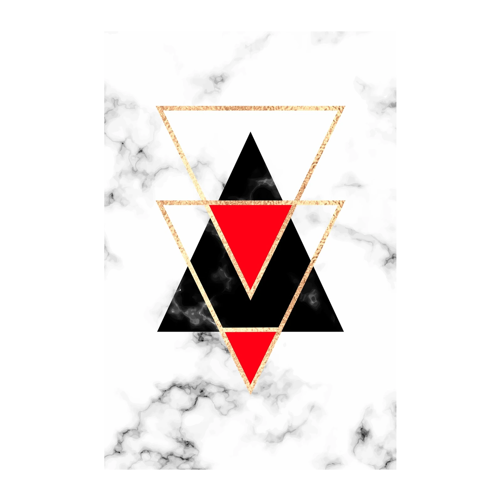 Geometric Red Black Gold Marble Wall Art