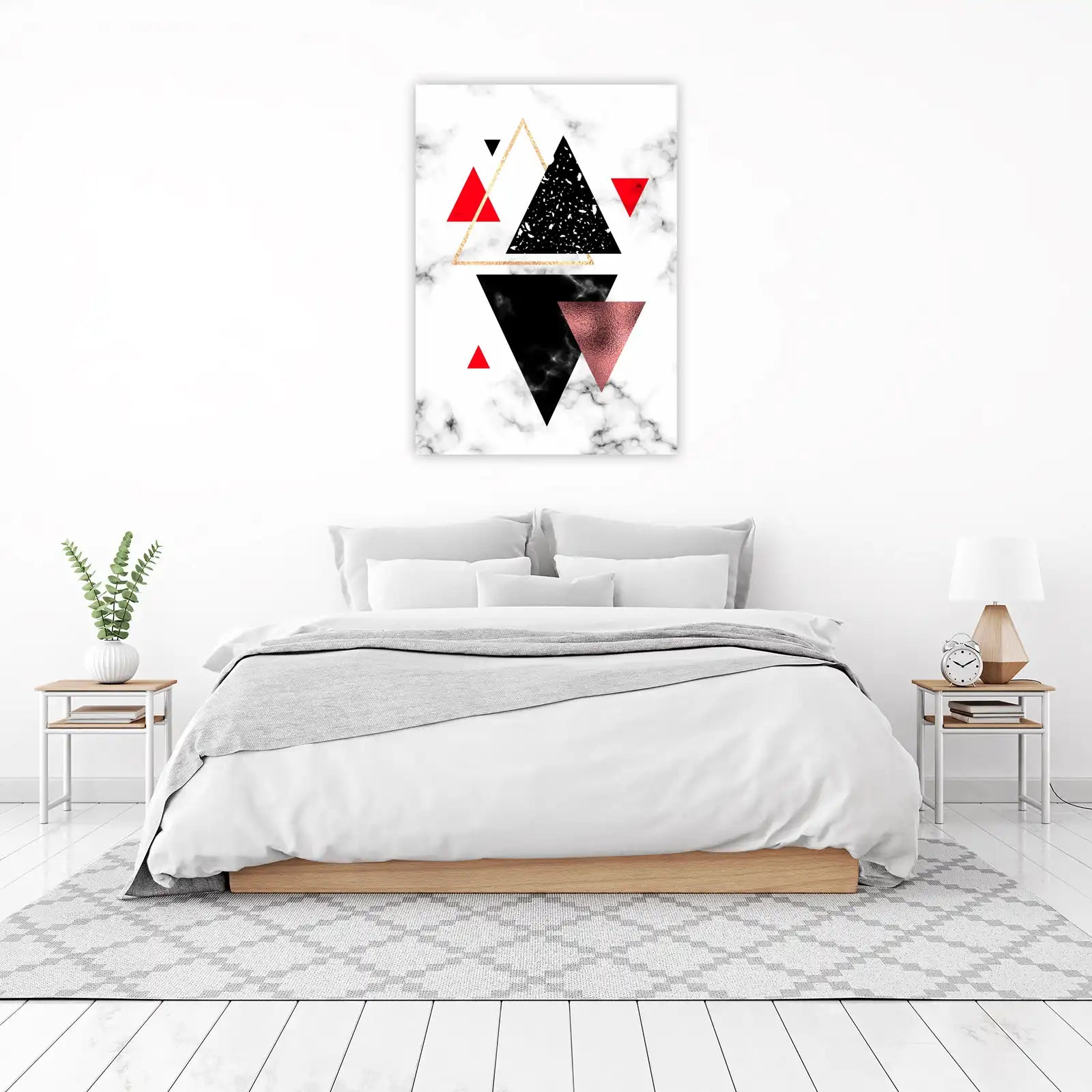 Modern Geometric Marble Red Gold Wall Art