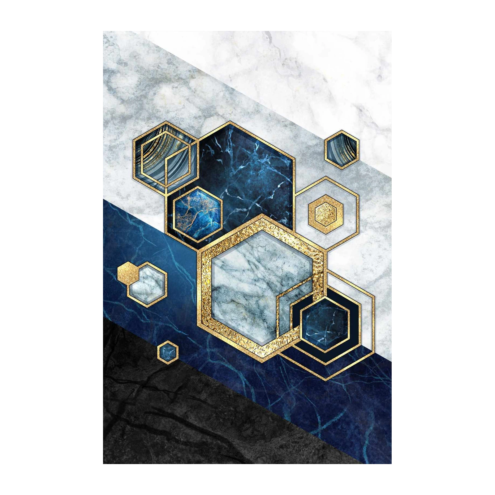 Blue Hexagon Marble Gold Wall Art