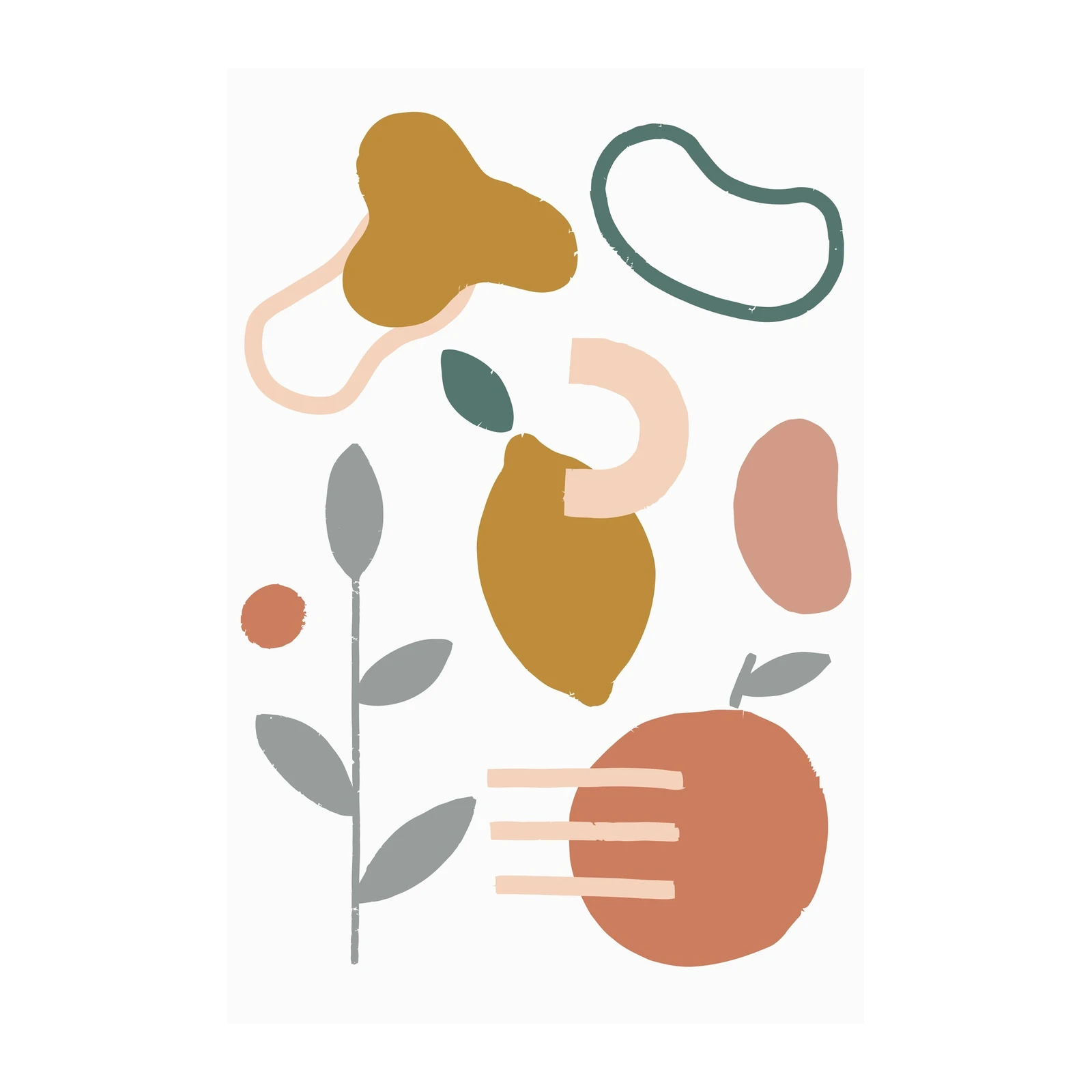 Boho Abstract Fruit & Leaves Wall Art
