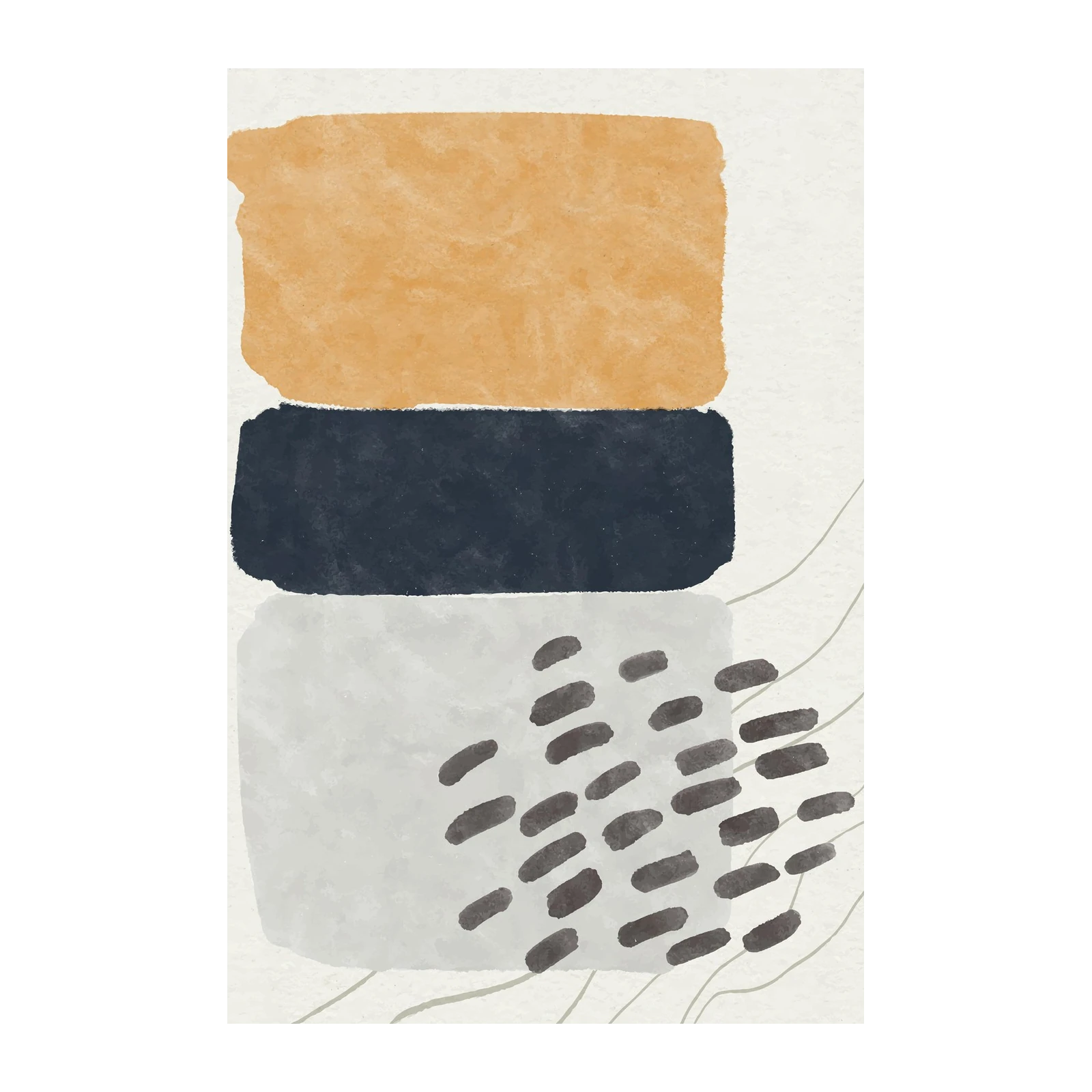 Boho Abstract Mustard Navy Geometric Wall Art