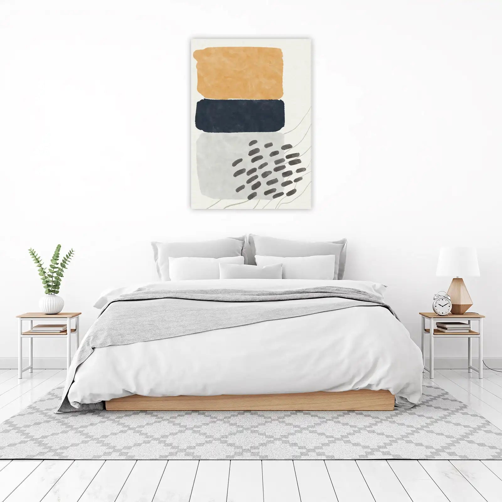 Boho Abstract Mustard Navy Geometric Wall Art
