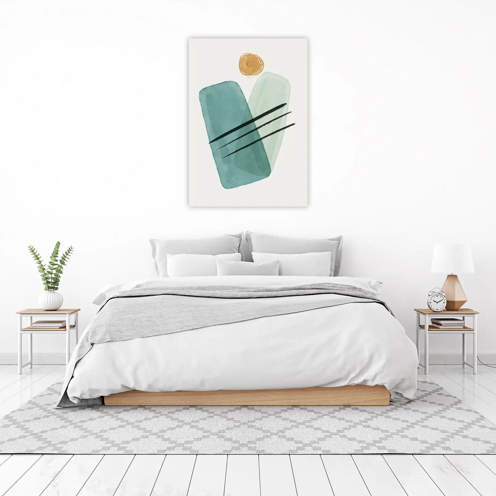 Modern Abstract Teal & Sage Geometric Wall Art