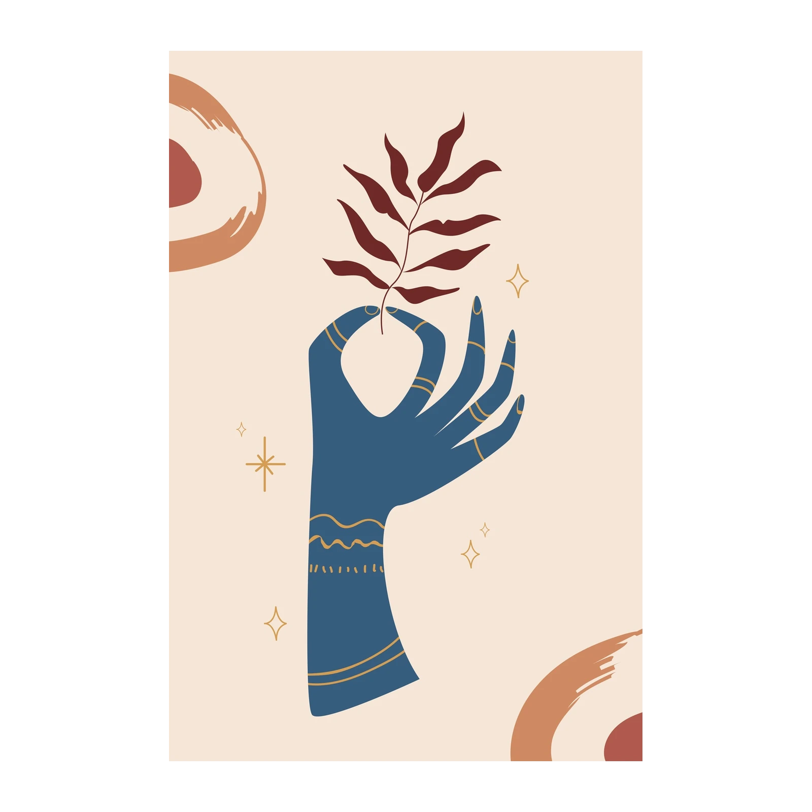 Boho Blue Hand Botanical Art Wall Art