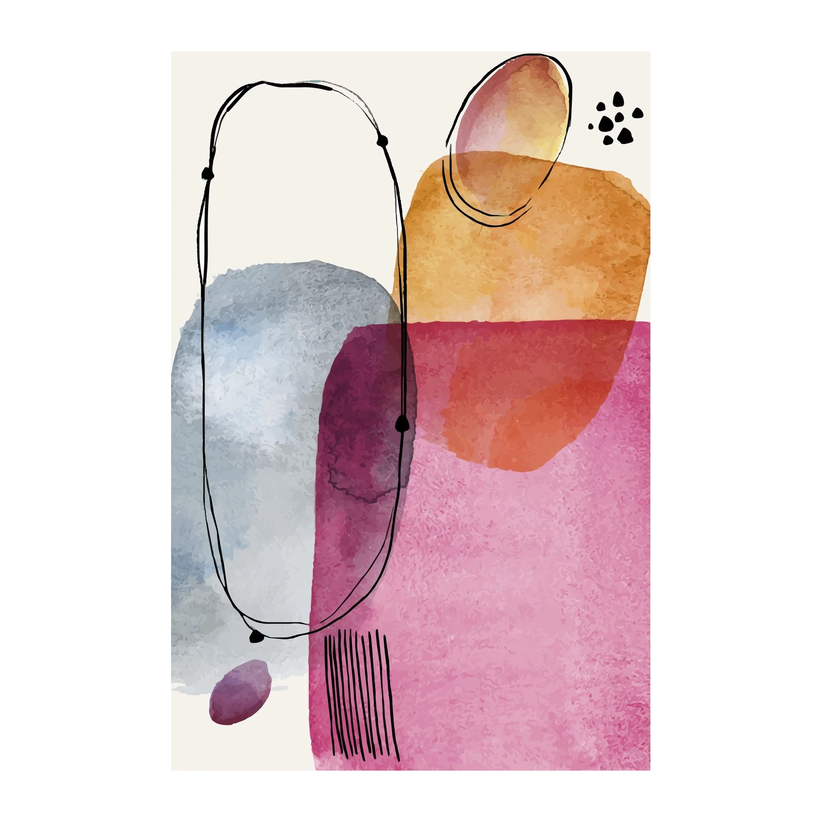 Modern Abstract Watercolor Shapes Wall Art