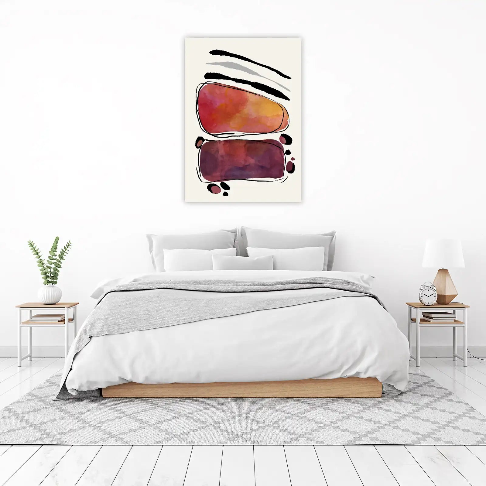 Modern Abstract Ochre & Burgundy Shapes Wall Art