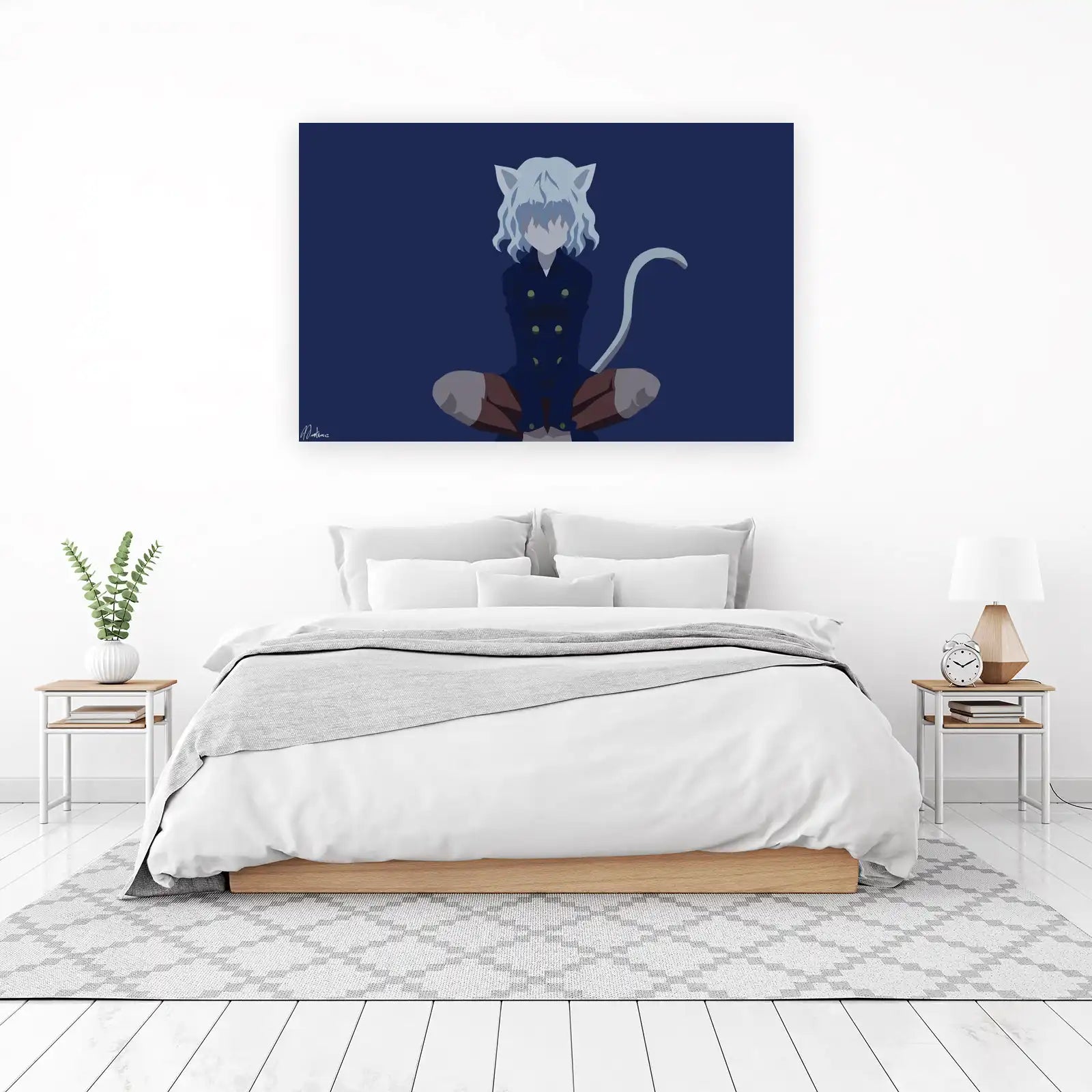 Anime Cat Character Dark Blue Wall Art