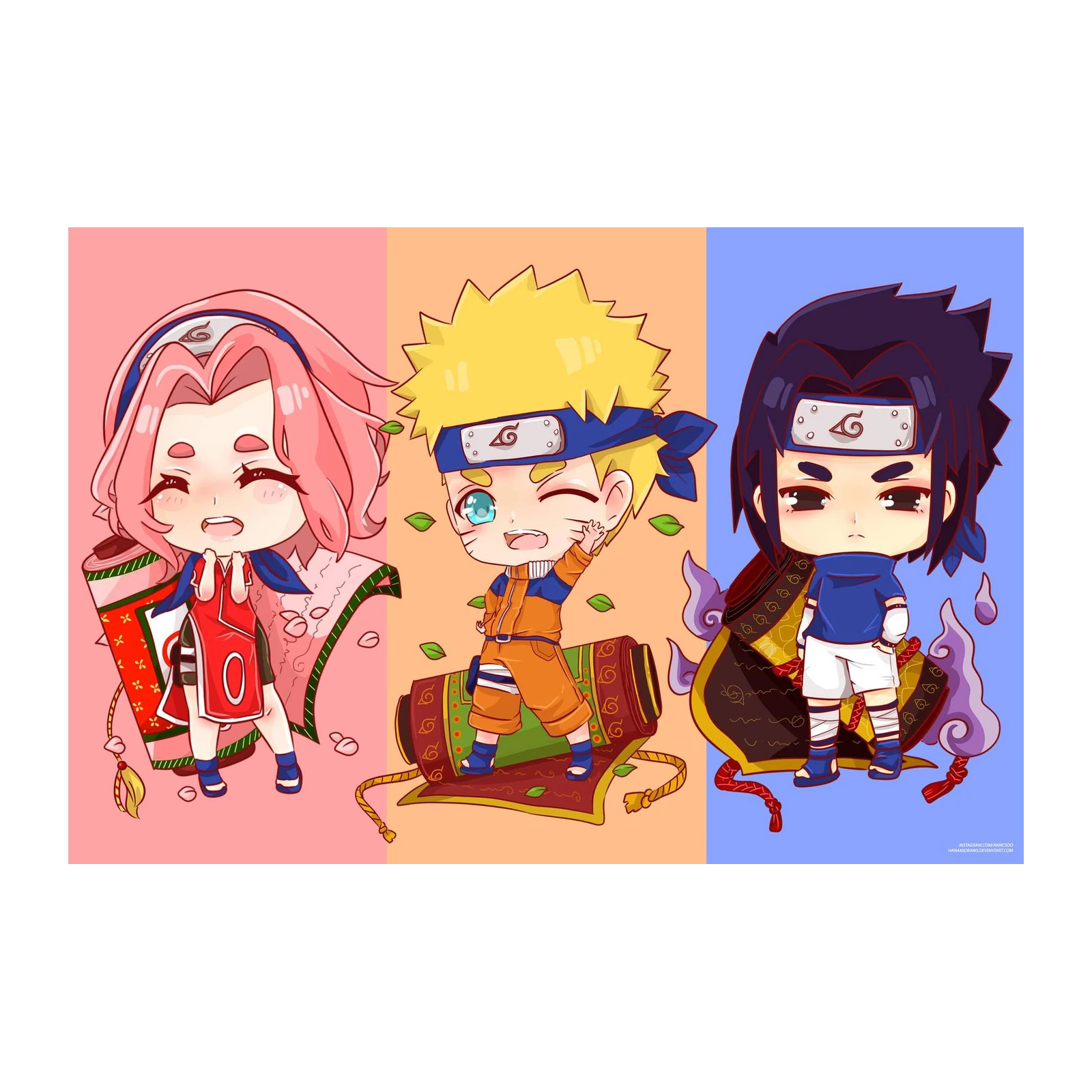 Chibi Naruto Sakura Sasuke Anime Wall Art