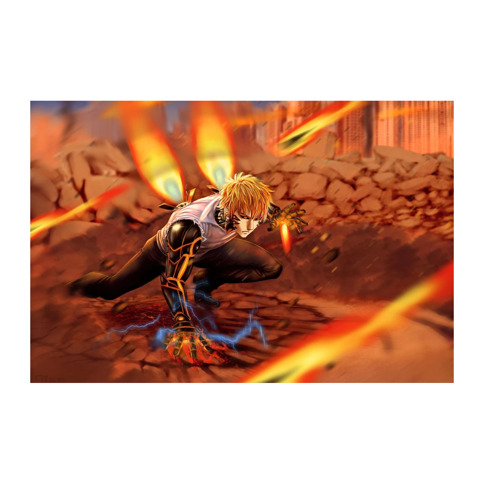 Fiery Cyborg Anime Warrior Wall Art