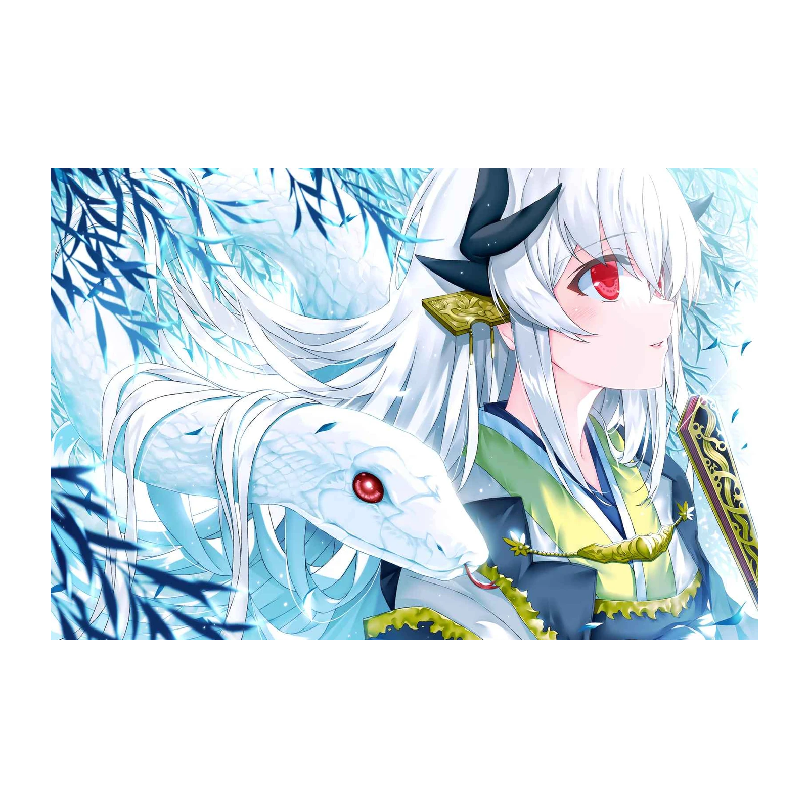 Mystic White Serpent & Anime Girl Wall Art