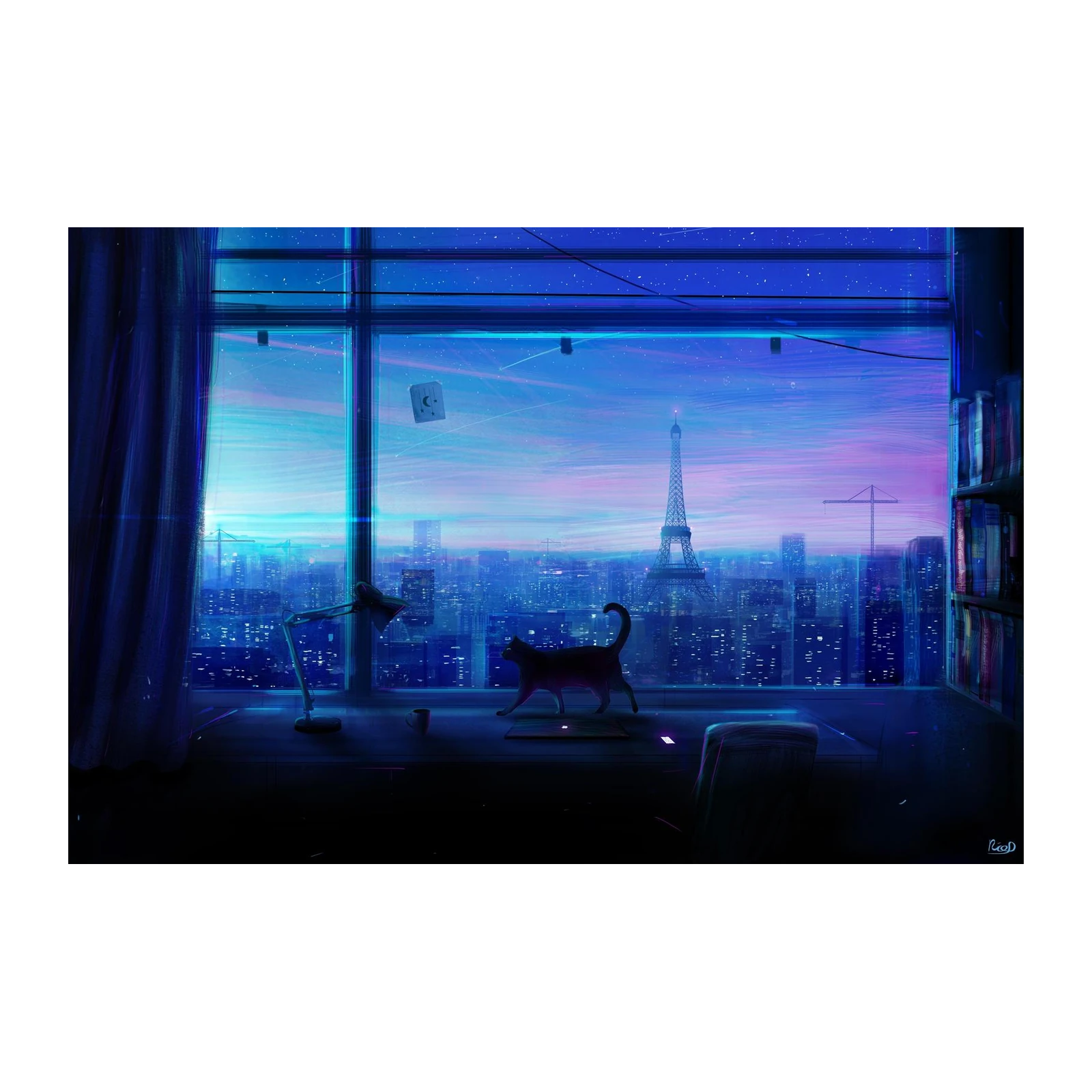 Parisian Dream Cat Skyline Wall Art