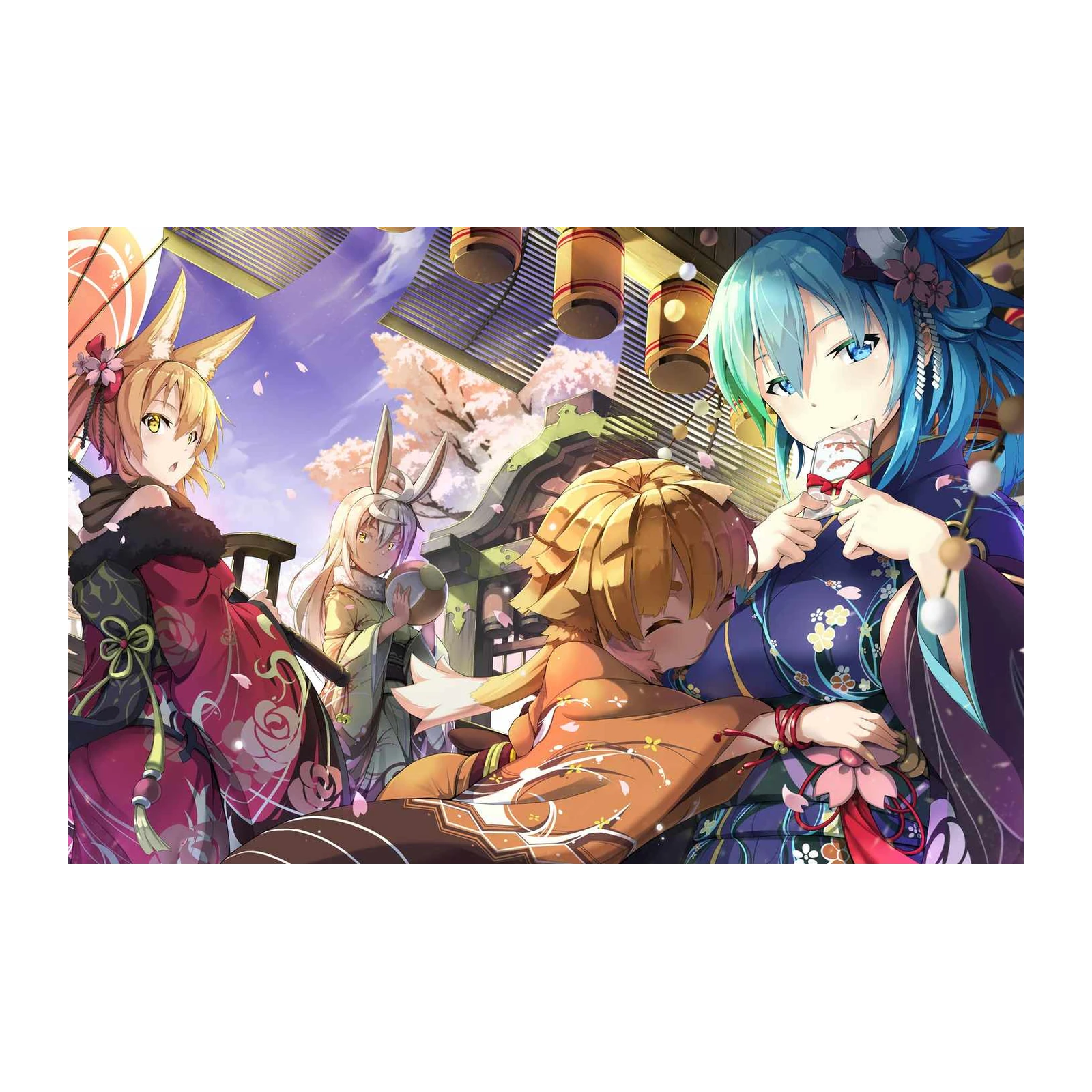 Anime Festival Girls Kimono Wall Art