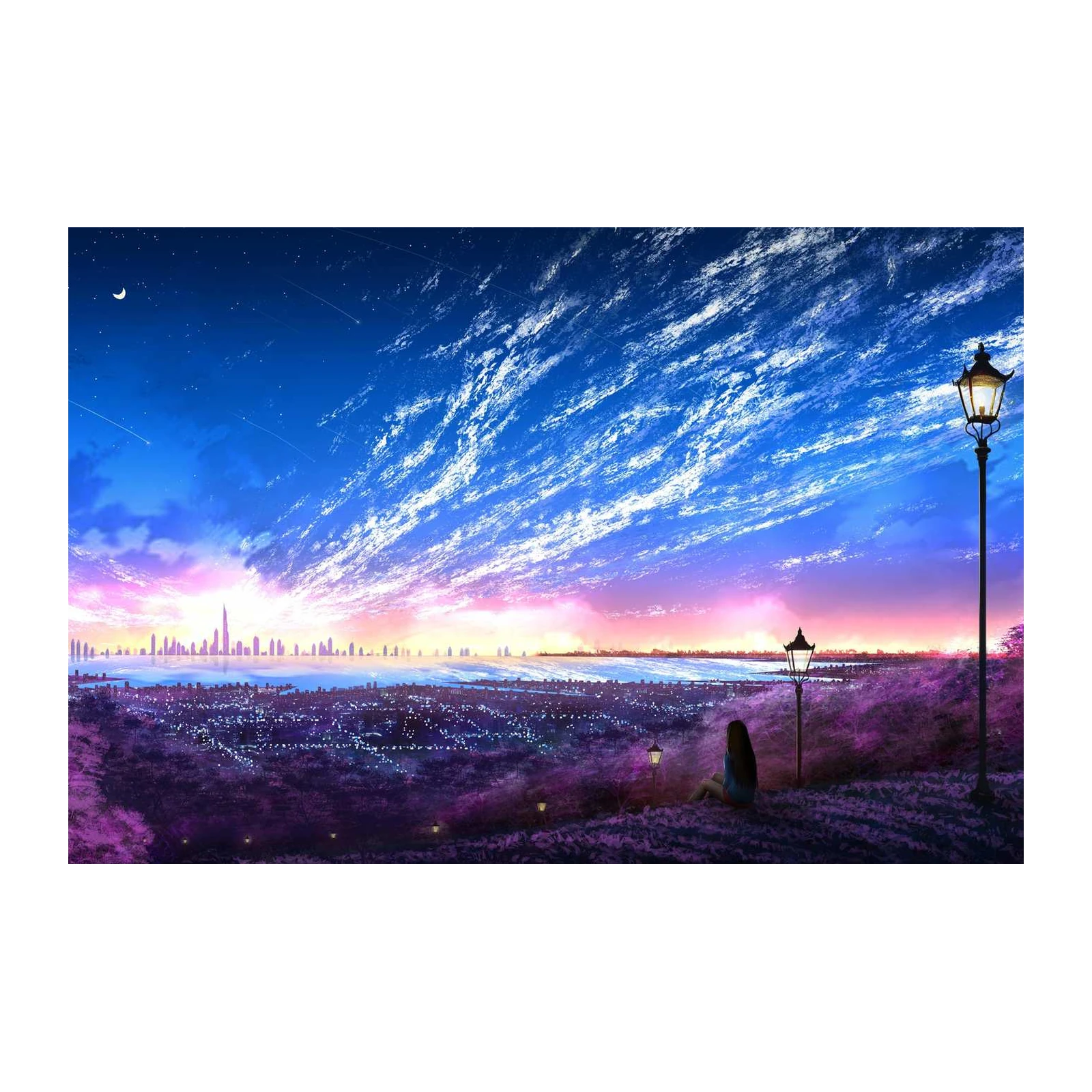Dreamy Cityscape Sunset Anime Wall Art