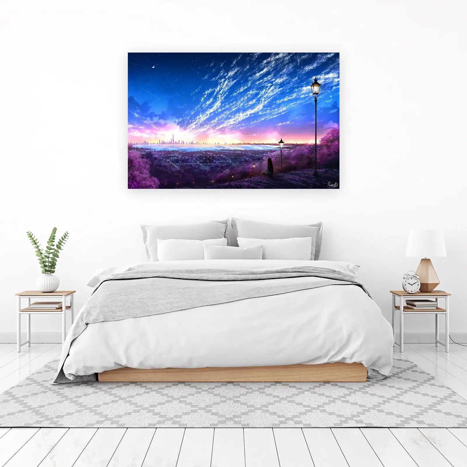 Dreamy Cityscape Sunset Anime Wall Art