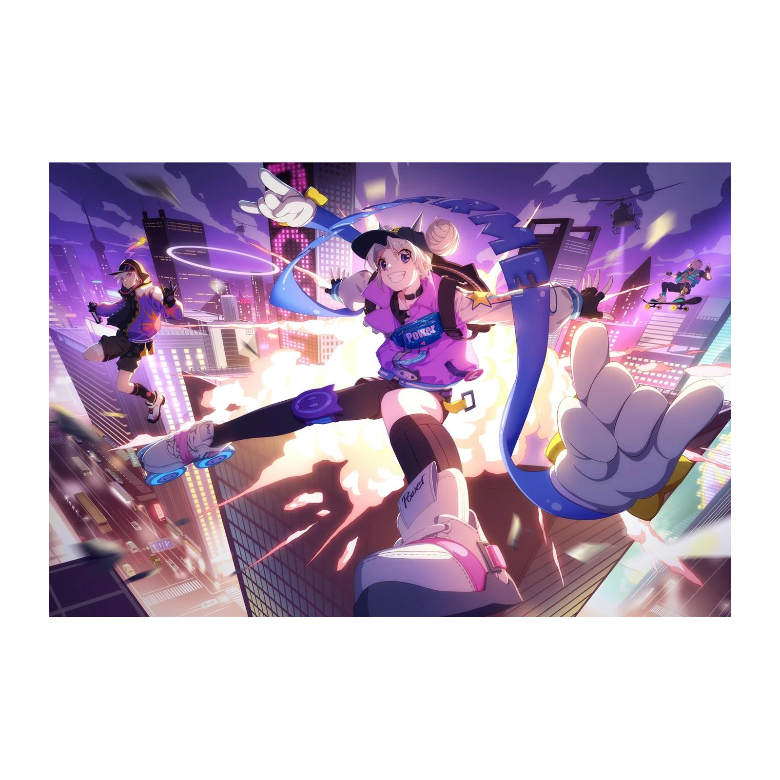 Anime Skater Cityscape Wall Art