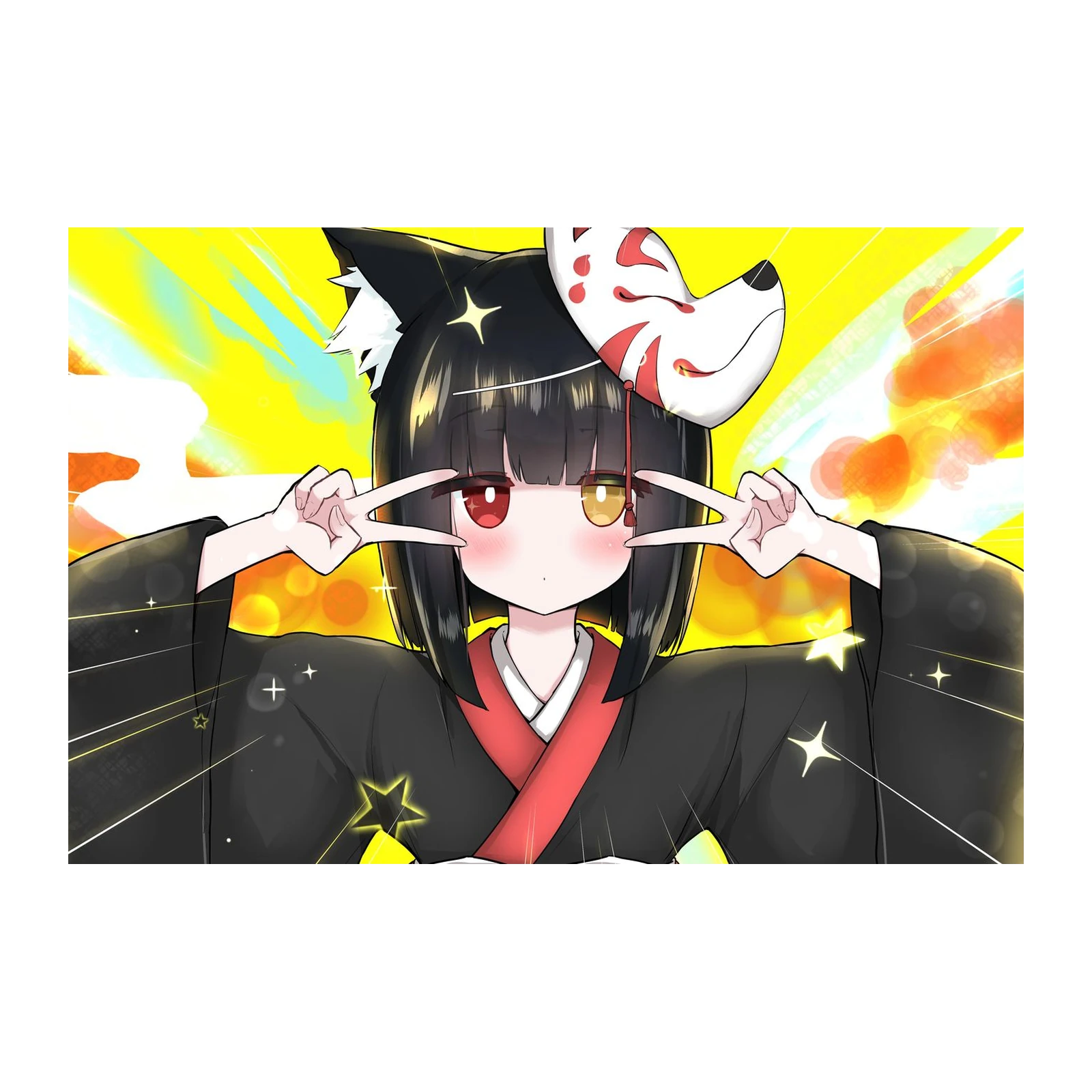 Kawaii Kitsune Mask Anime Girl Wall Art