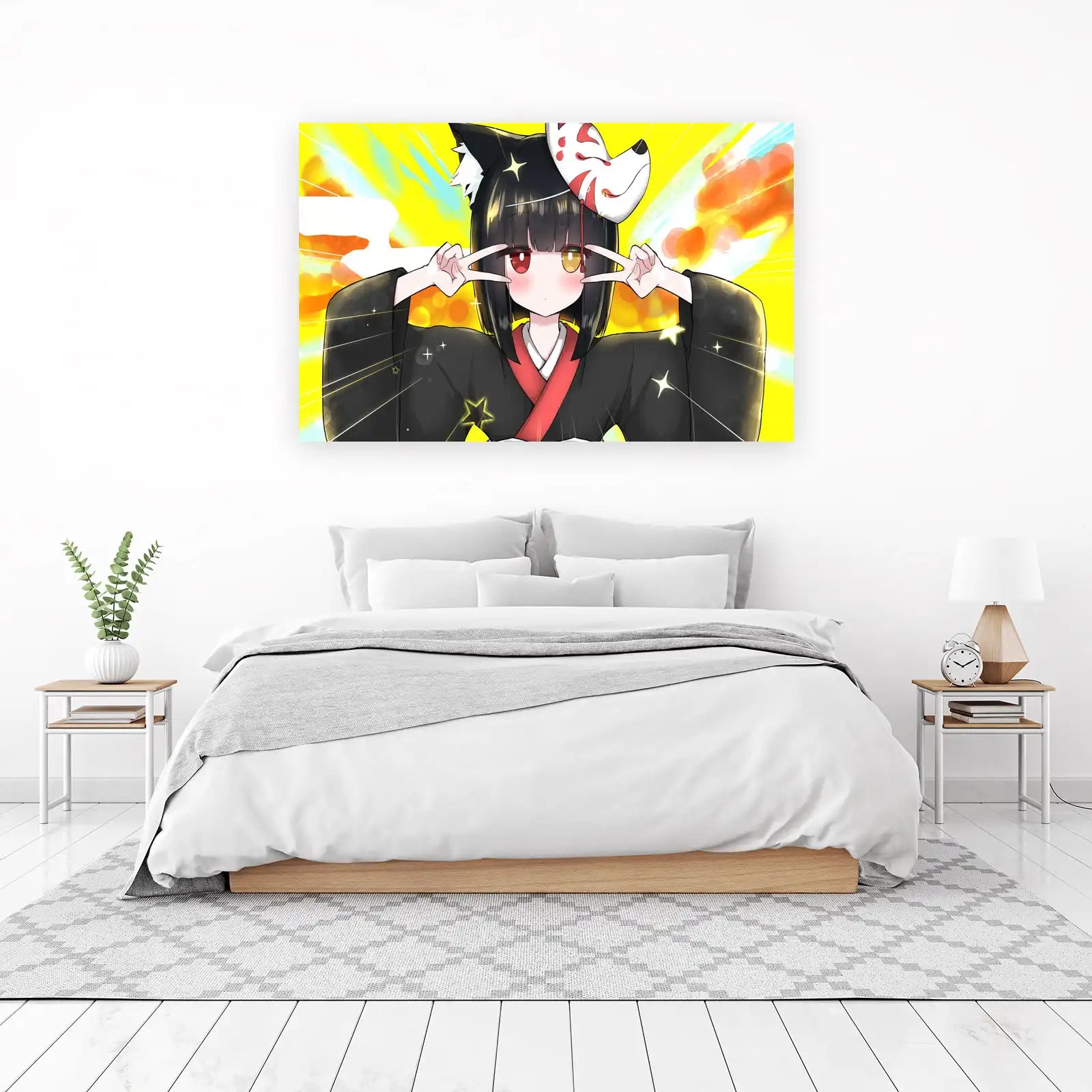 Kawaii Kitsune Mask Anime Girl Wall Art