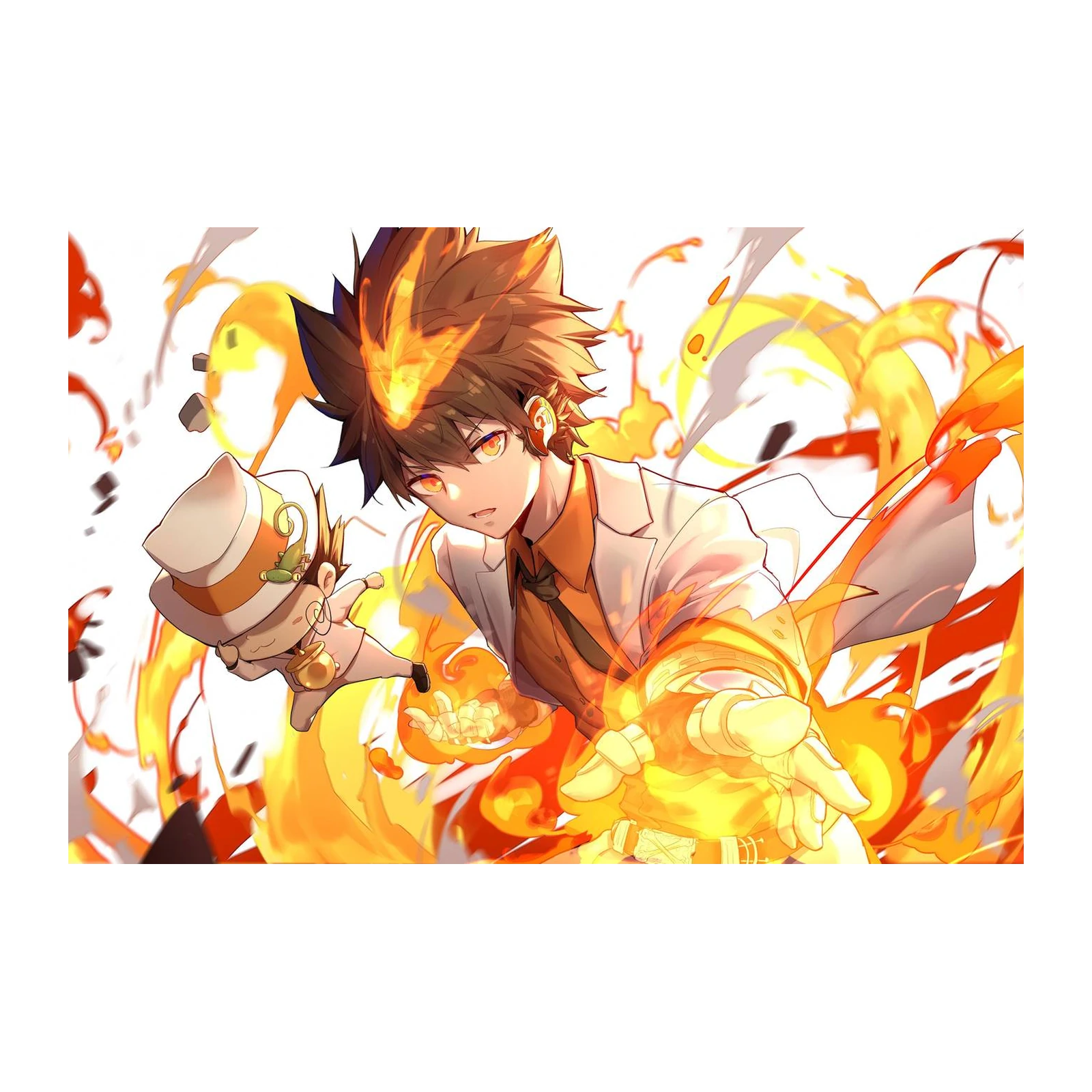 Fiery Anime Boy Flames Wall Art