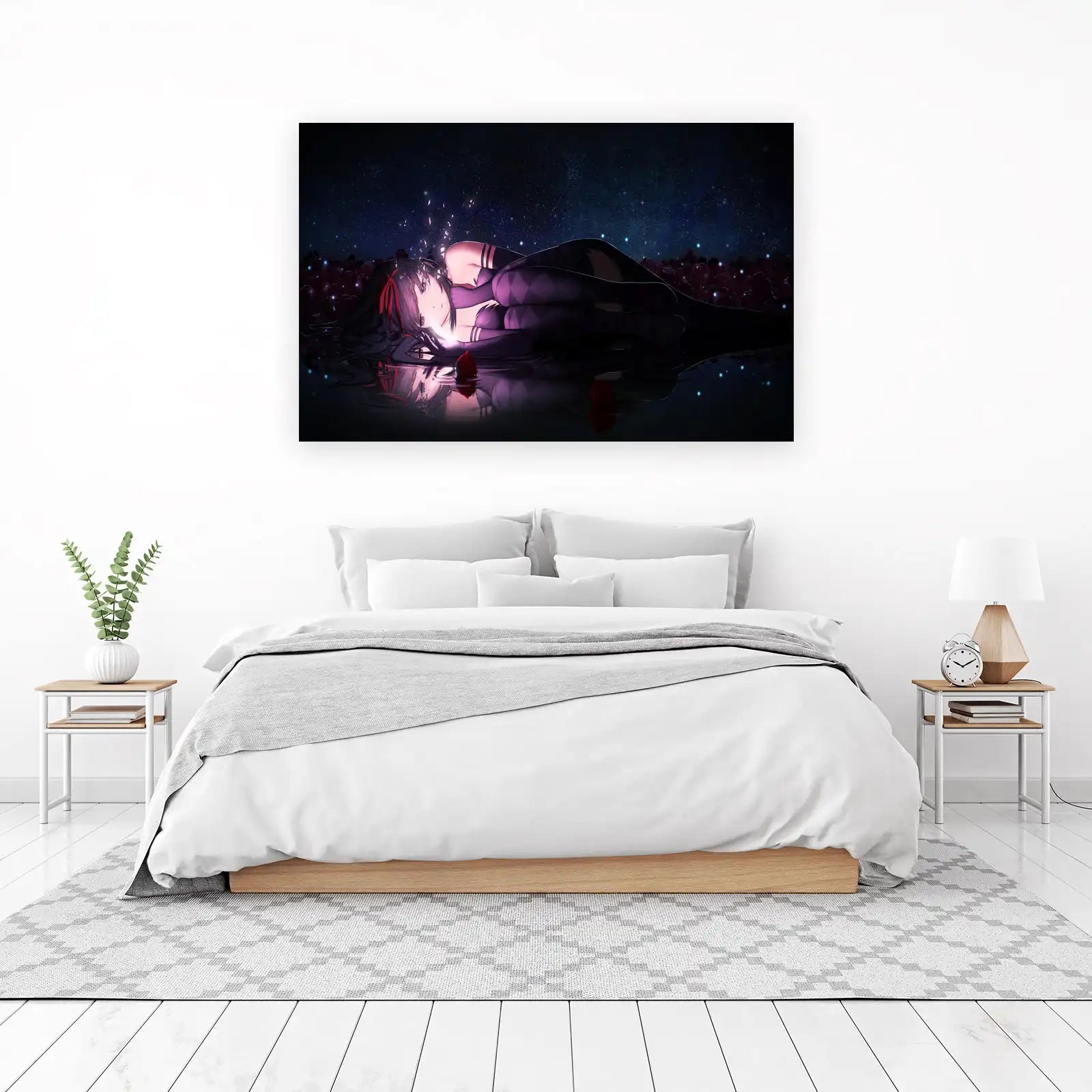 Enigmatic Anime Girl Starry Night Wall Art