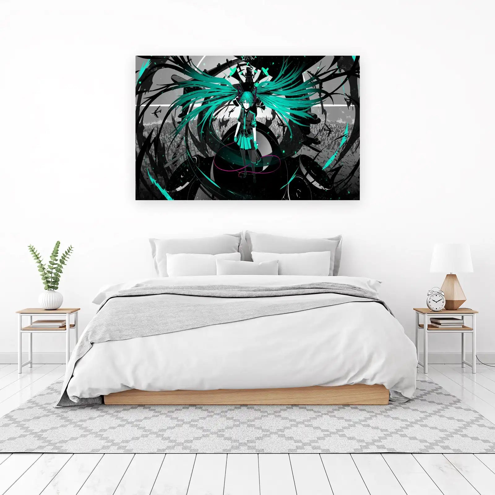 Cyberpunk Anime Girl Teal Wings Wall Art