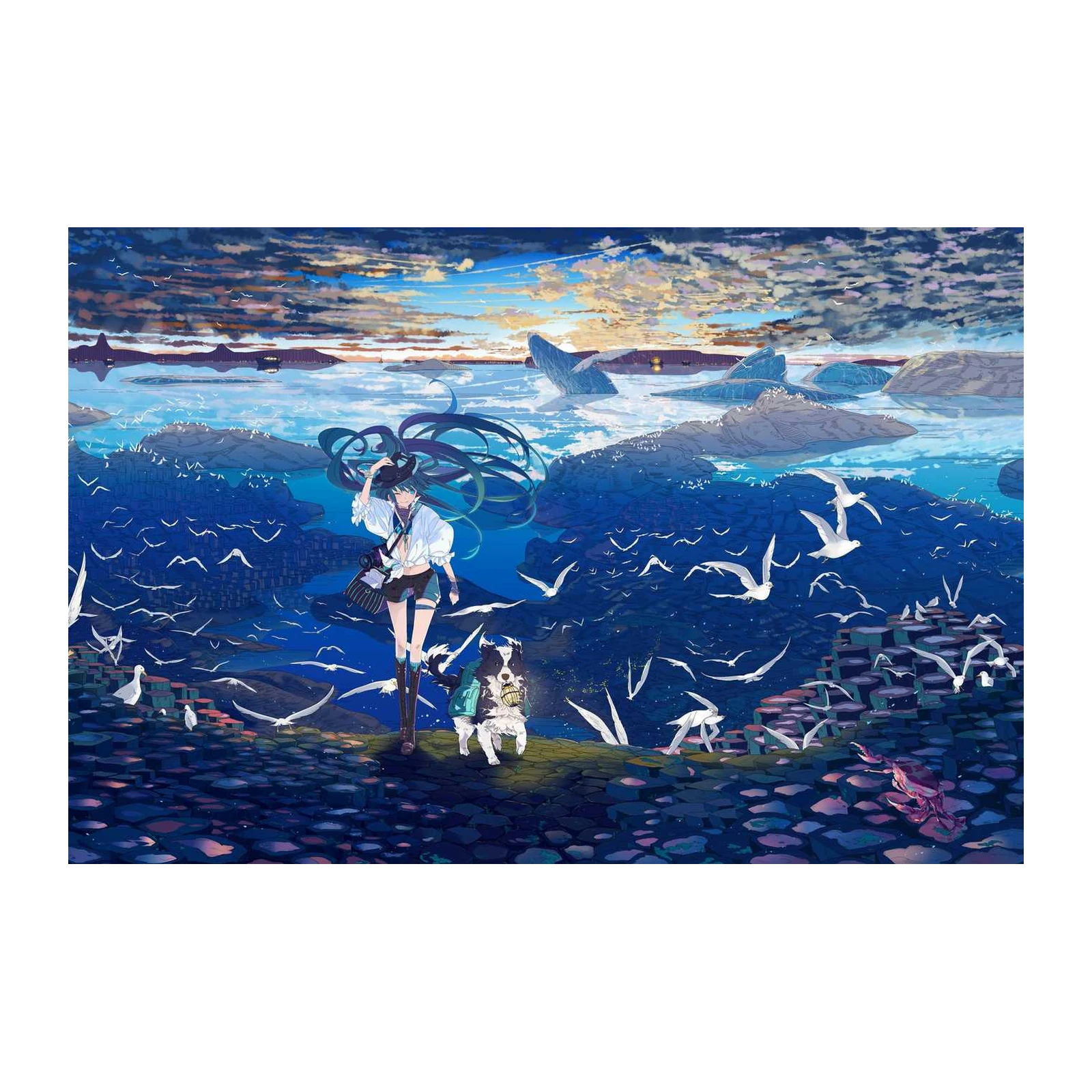 Serene Coastal Journey Anime Wall Art
