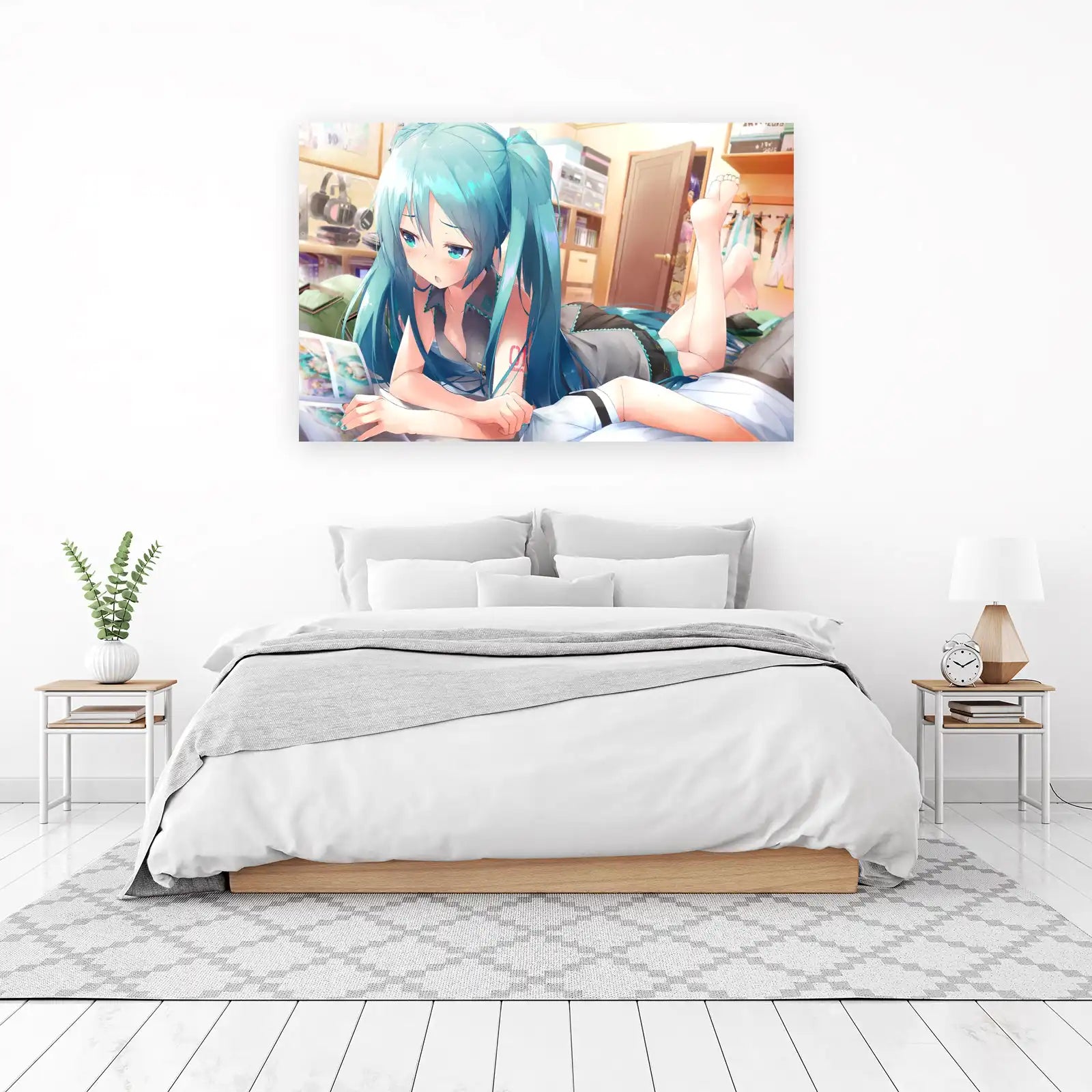 Vibrant Anime Girl Teal Hair Wall Art