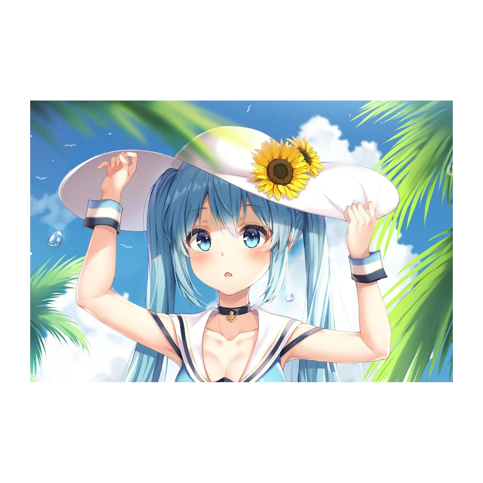 Summer Anime Girl Sunflower Hat Wall Art
