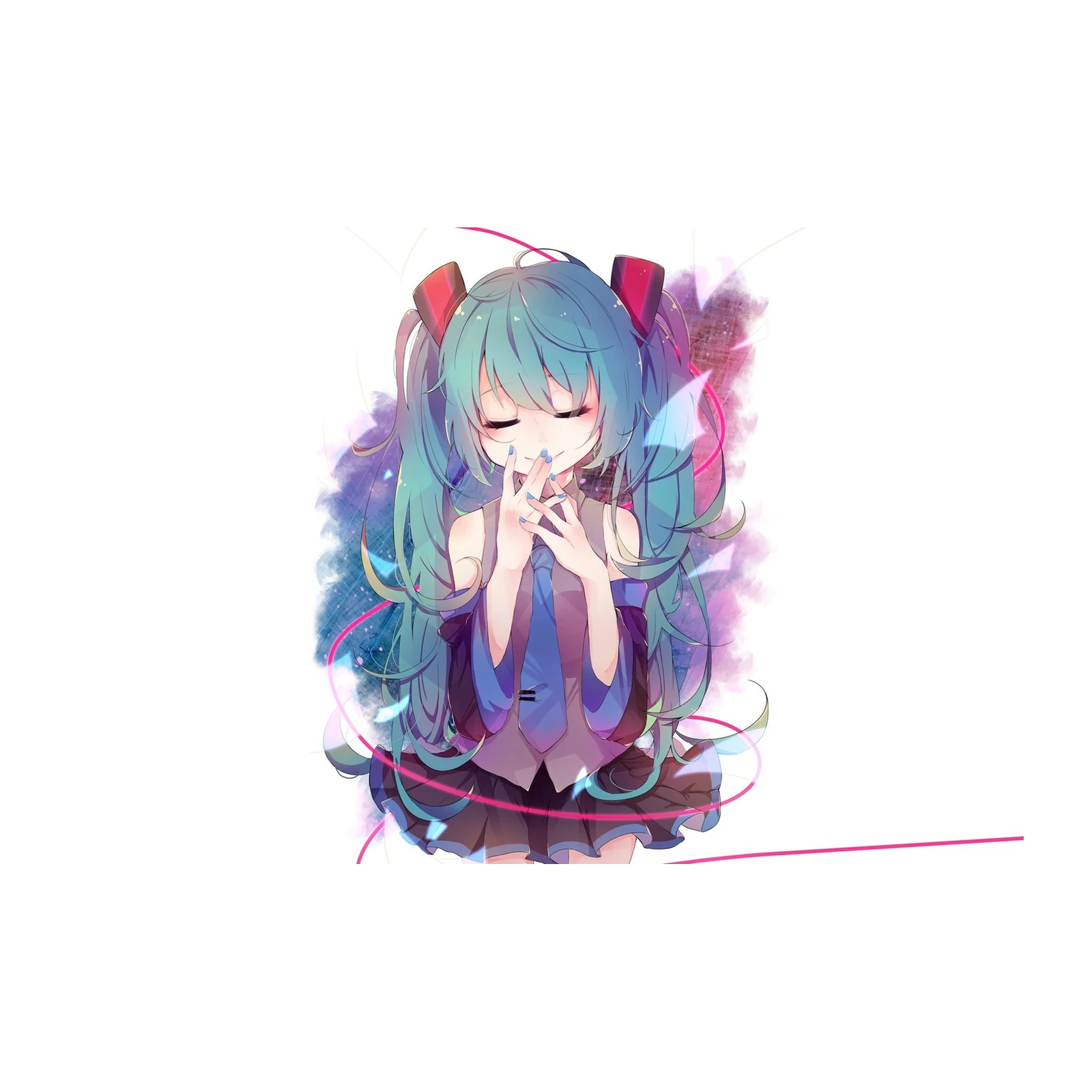 Dreamy Anime Girl Teal Hair Wall Art
