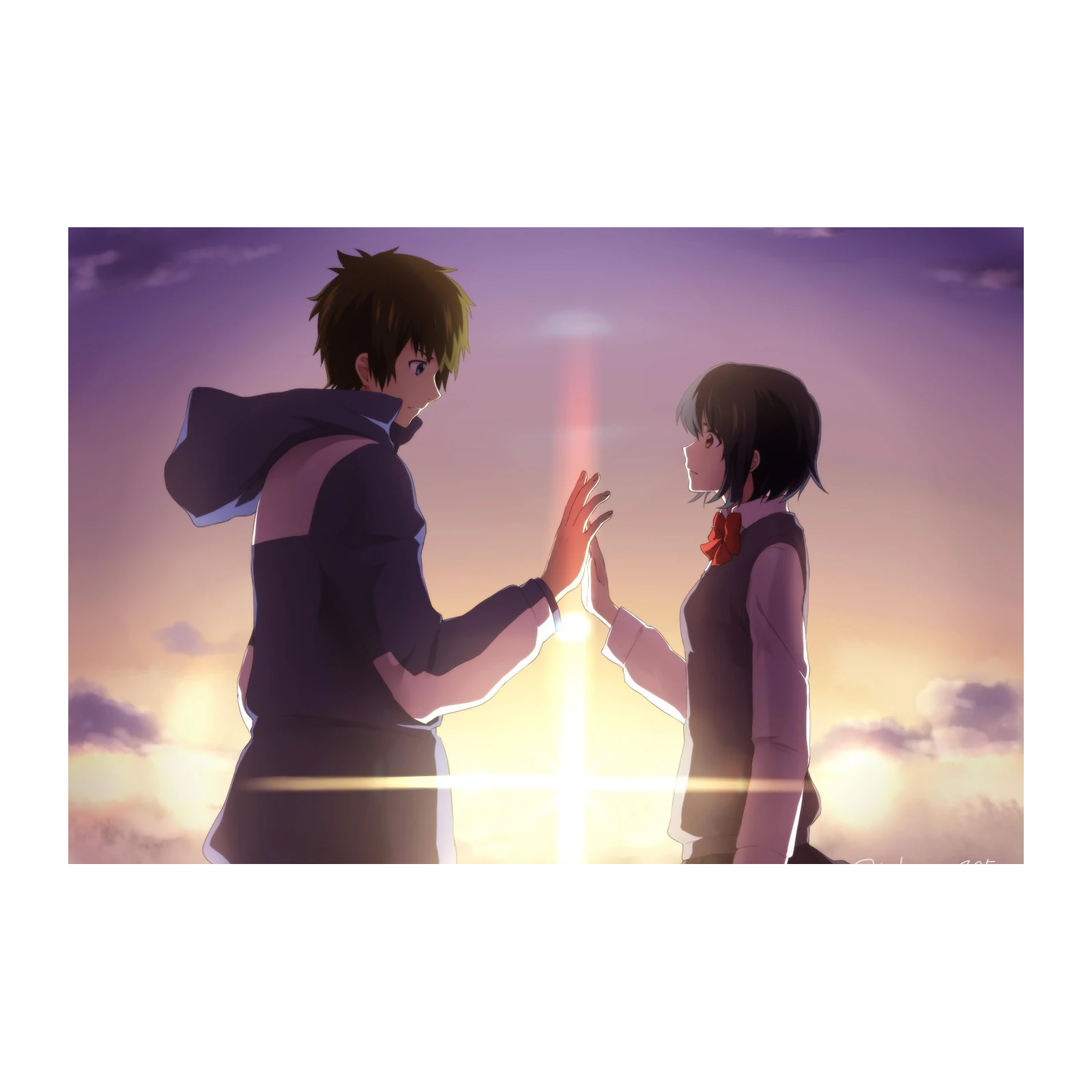Romantic Anime Couple Sunset Wall Art