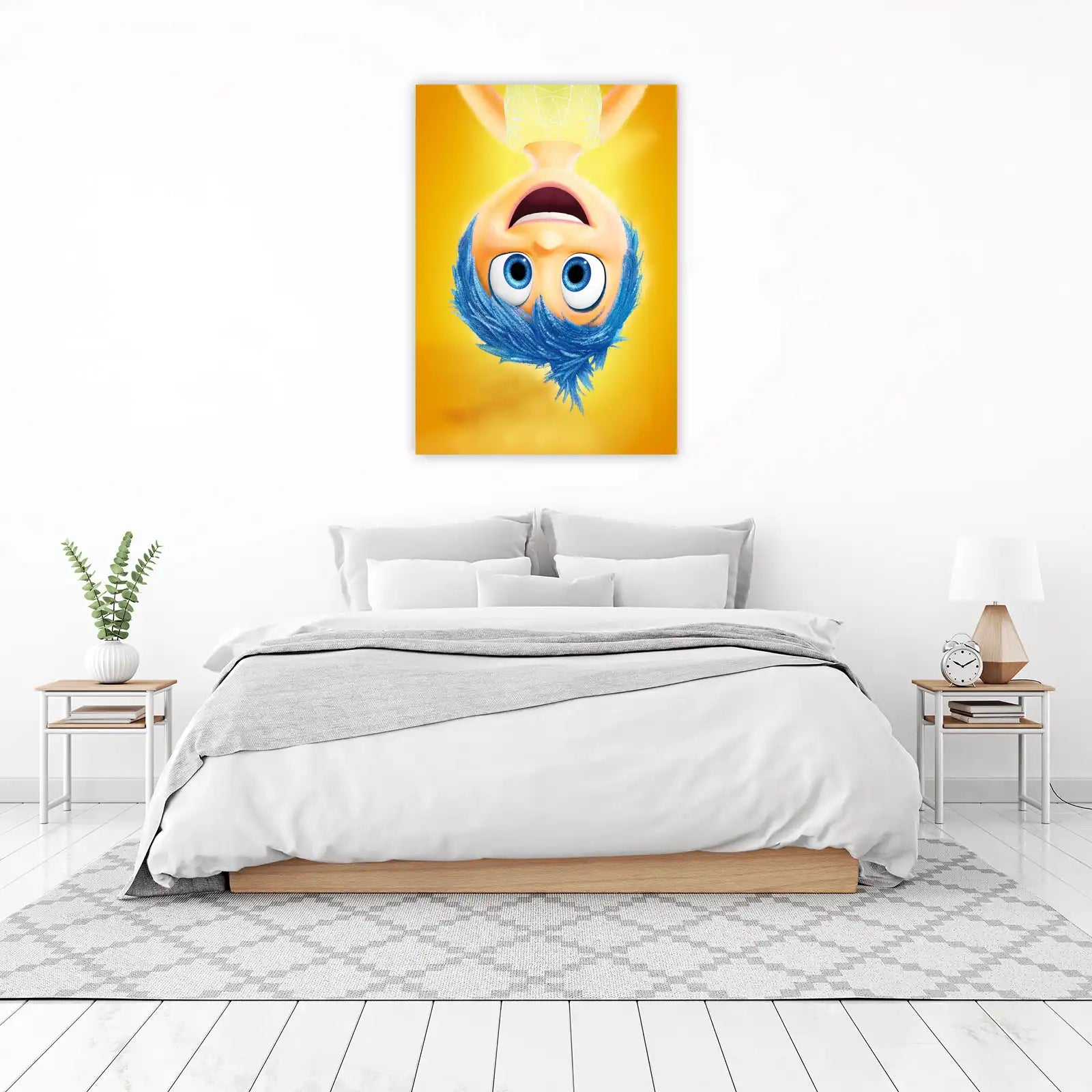Joyful Blue Haired Character Upside Down Wall Art