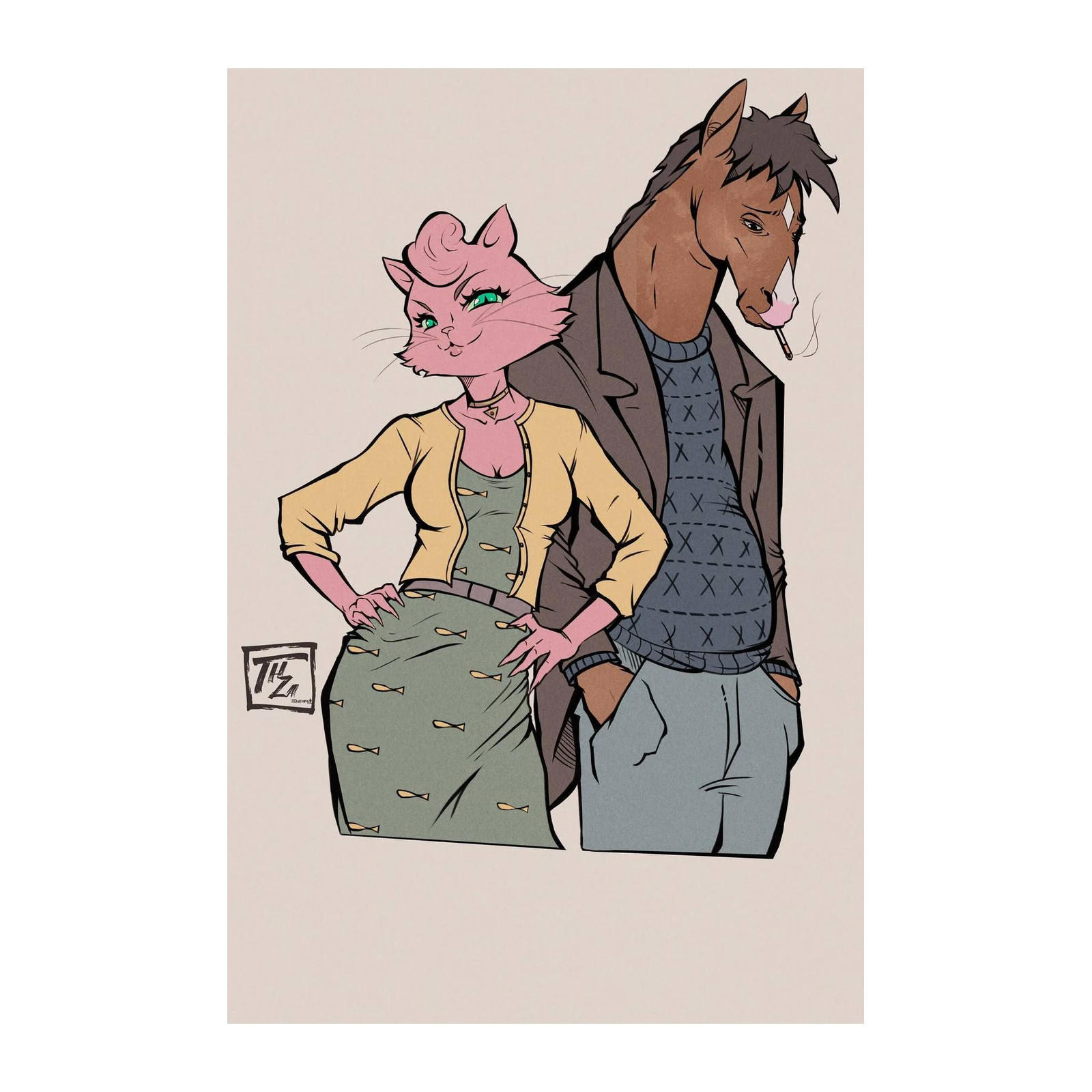 Retro Cat & Horse Duo Wall Art