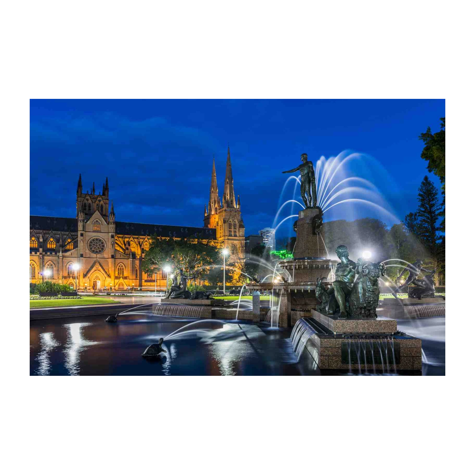 Sydney Cathedral Fountain at Dusk Wall Art