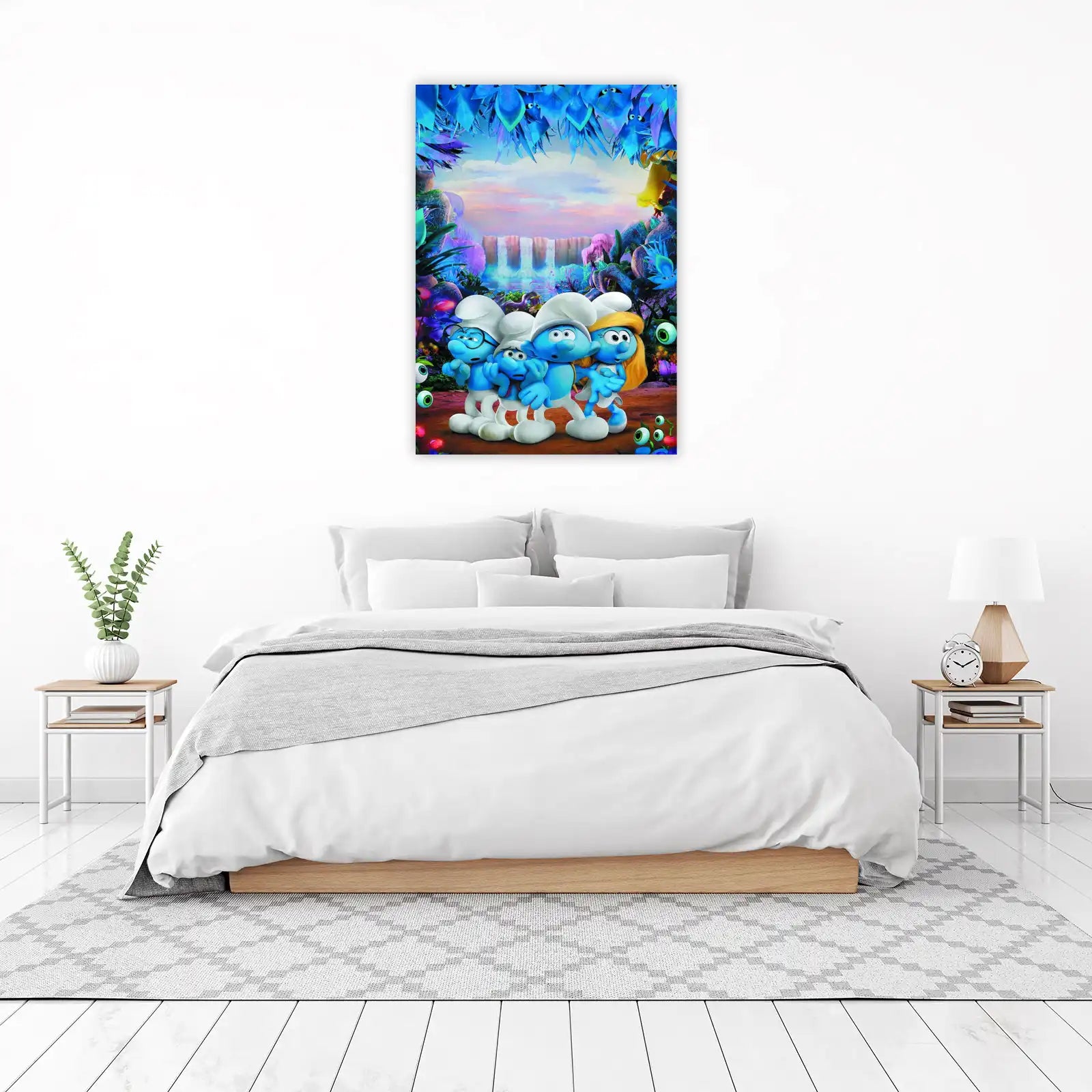 Whimsical Smurfs Waterfall Adventure Wall Art