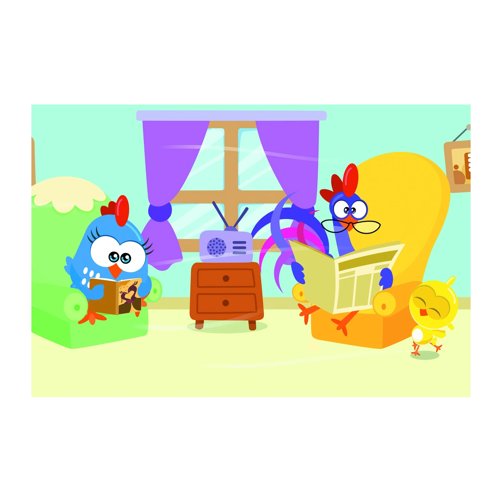 Cute Chickens Reading & Relaxing Wall Art
