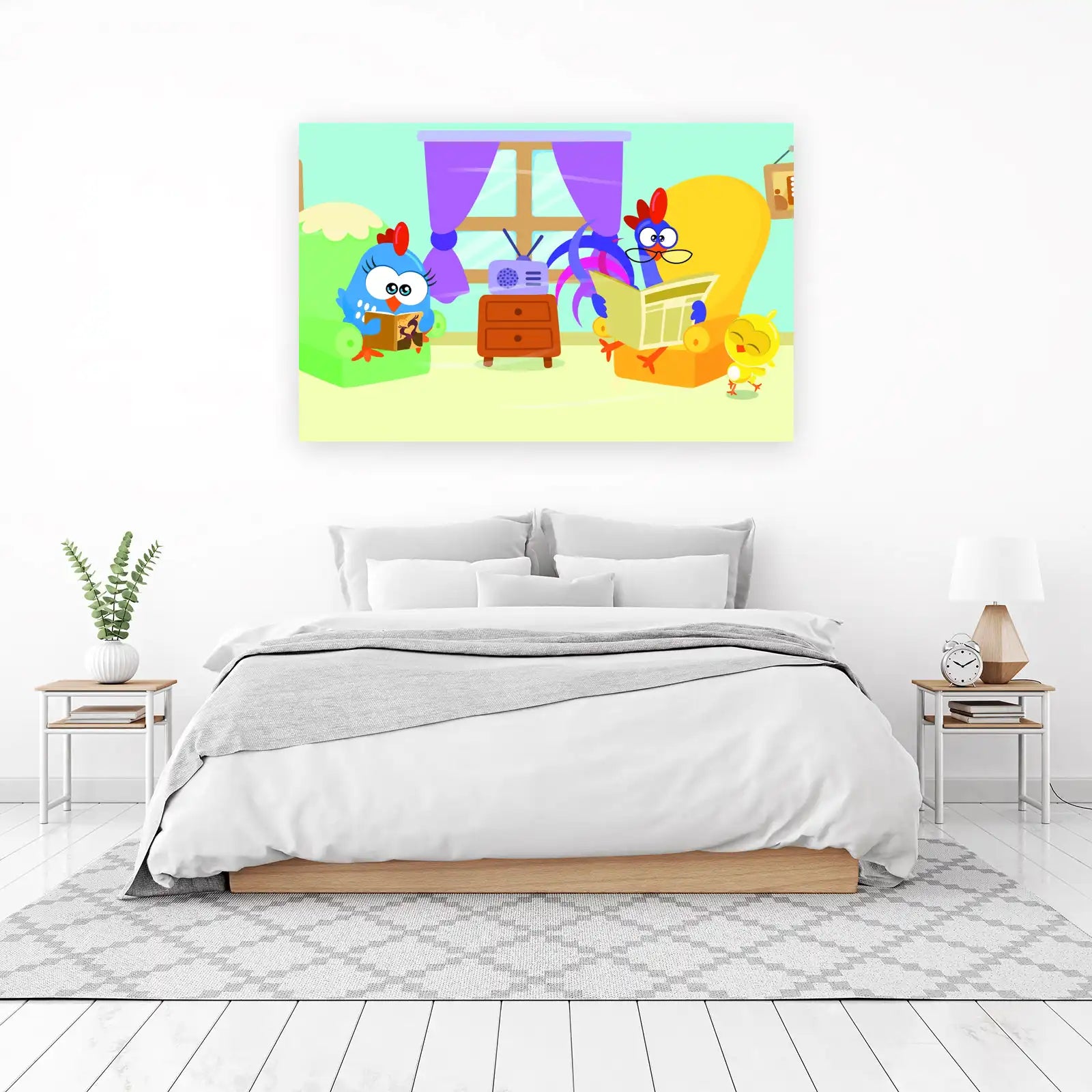 Cute Chickens Reading & Relaxing Wall Art