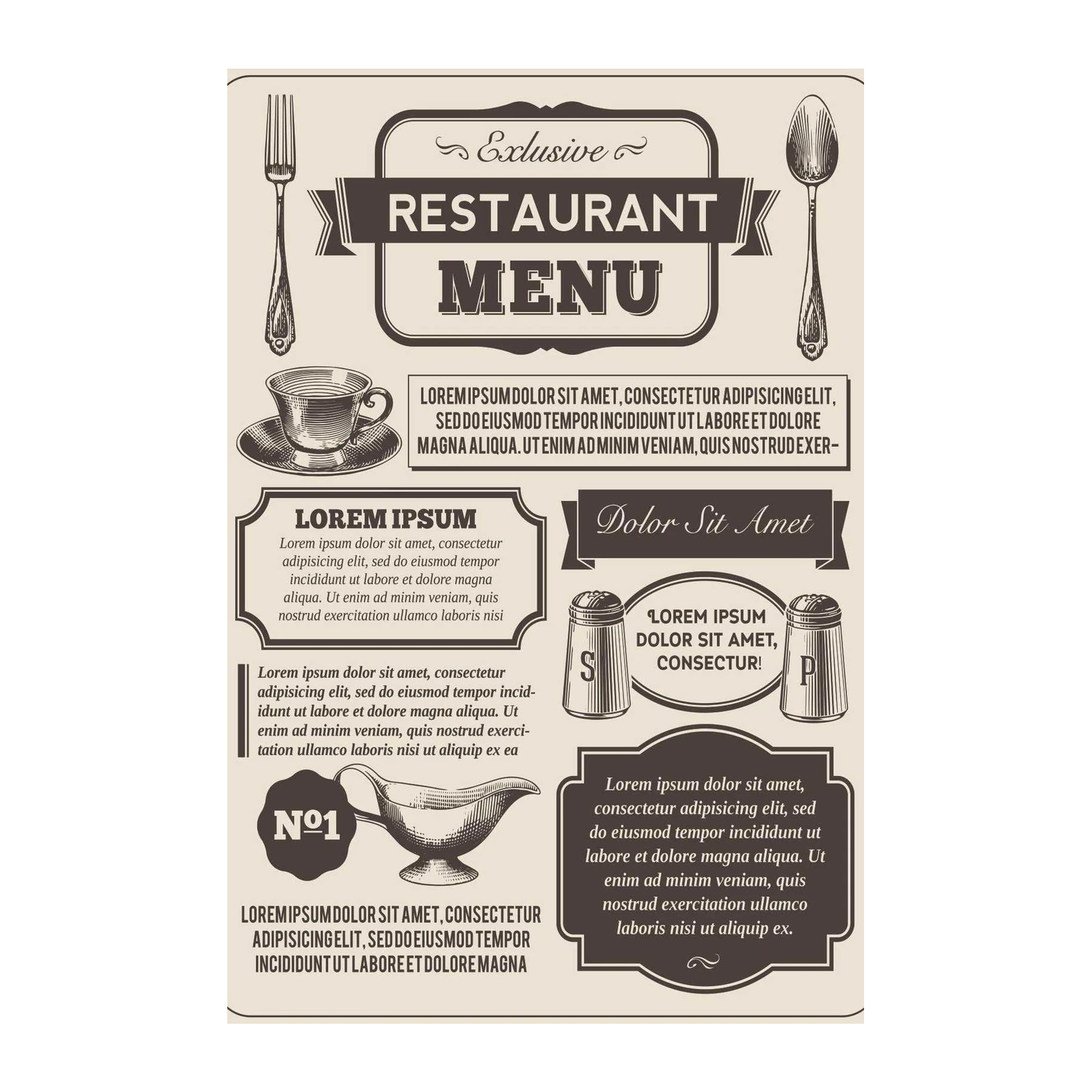Vintage Restaurant Menu & Coffee Illustration Wall Art