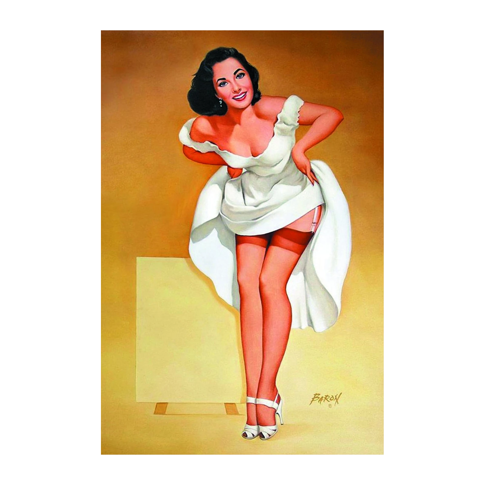 Glamorous Pin-Up Girl White Dress Wall Art
