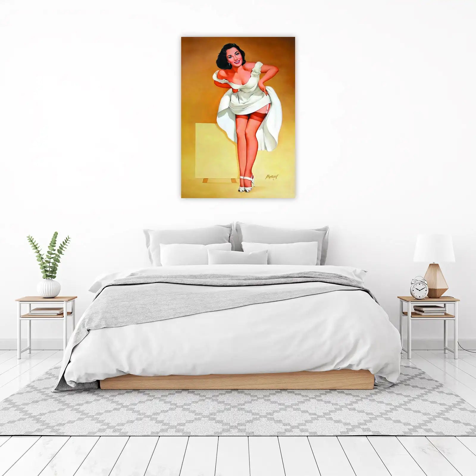 Glamorous Pin-Up Girl White Dress Wall Art