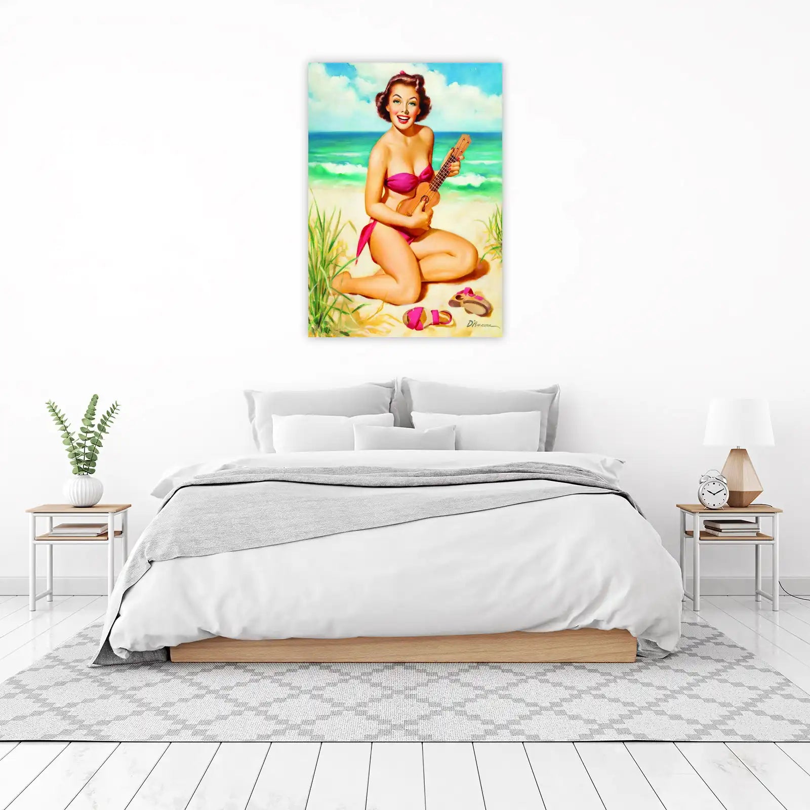 Retro Beach Babe Ukulele Wall Art