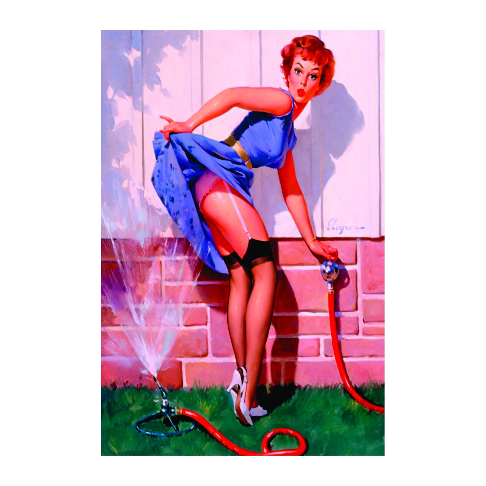 Vintage Pin-Up Watering Garden Wall Art
