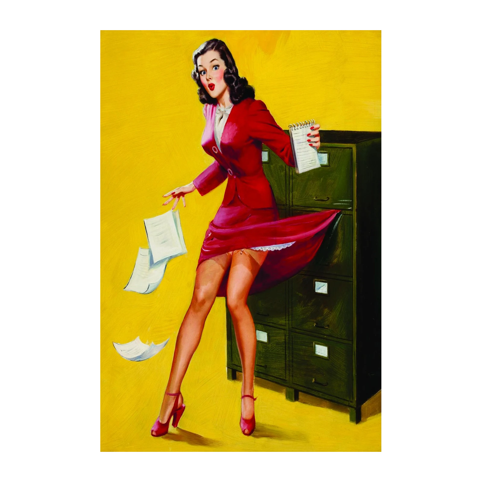 Vintage Pin-Up Secretary Red Skirt Wall Art