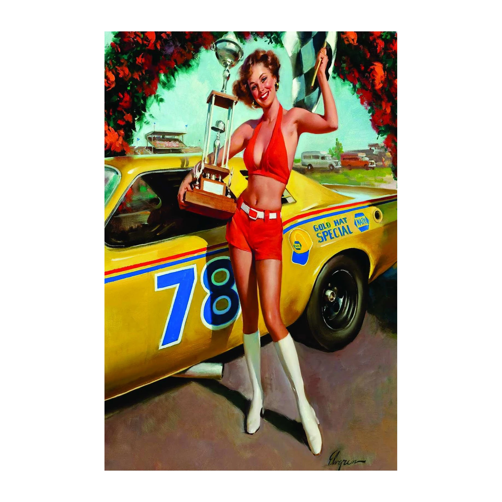 Vintage Racing Pin-Up Girl Victory Wall Art