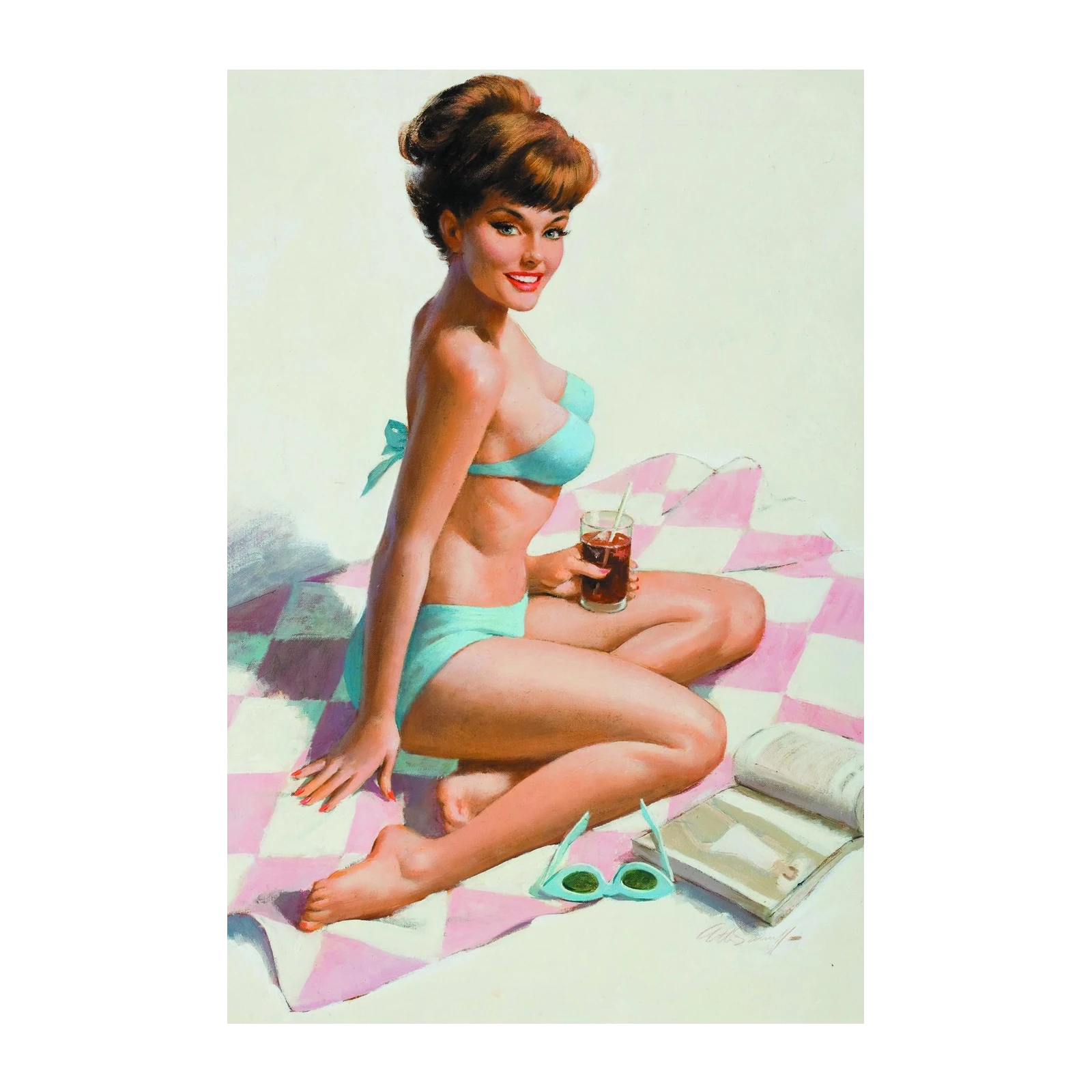 Retro Beach Babe Refreshing Drink Wall Art