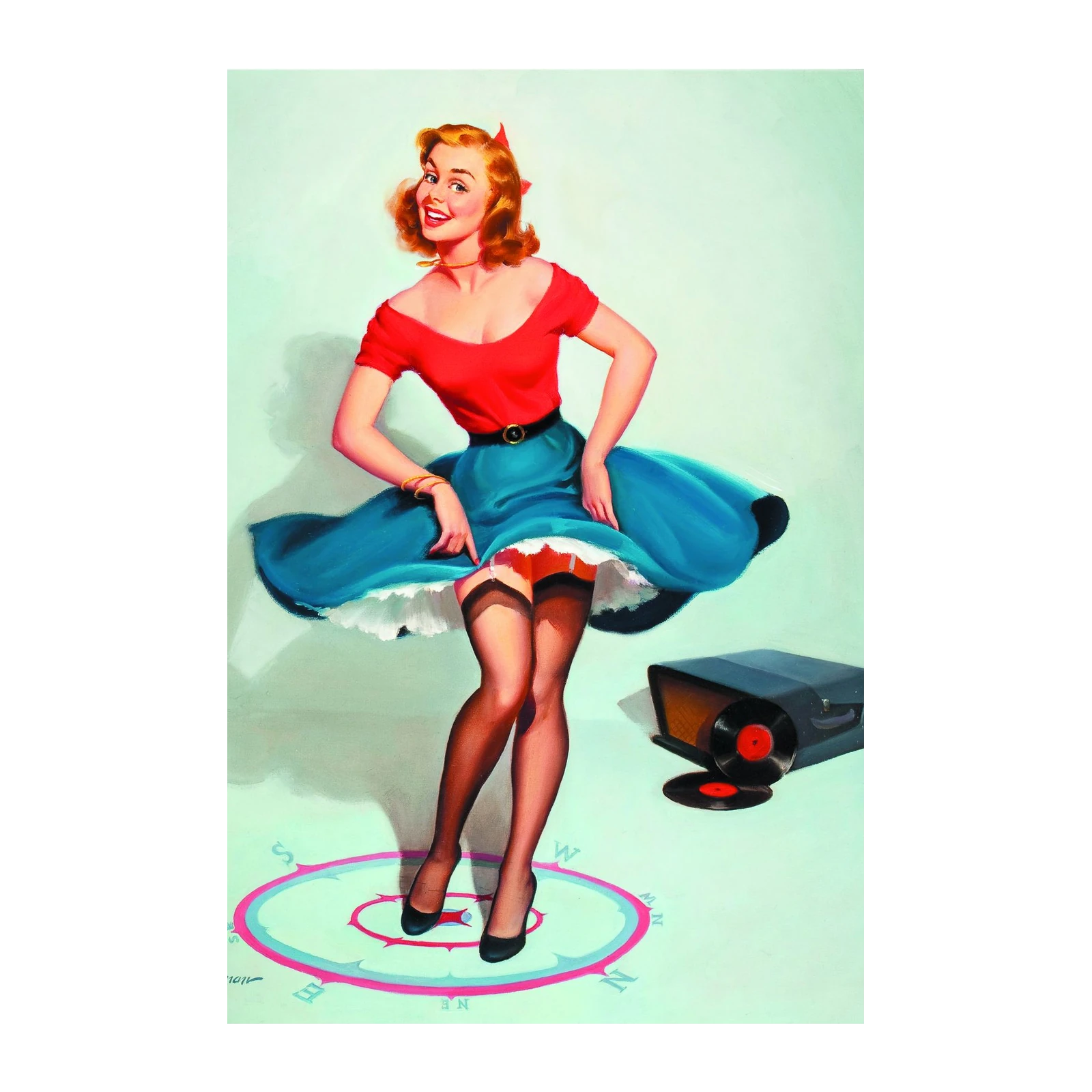 Retro Pin-Up Girl Vinyl Record Wall Art
