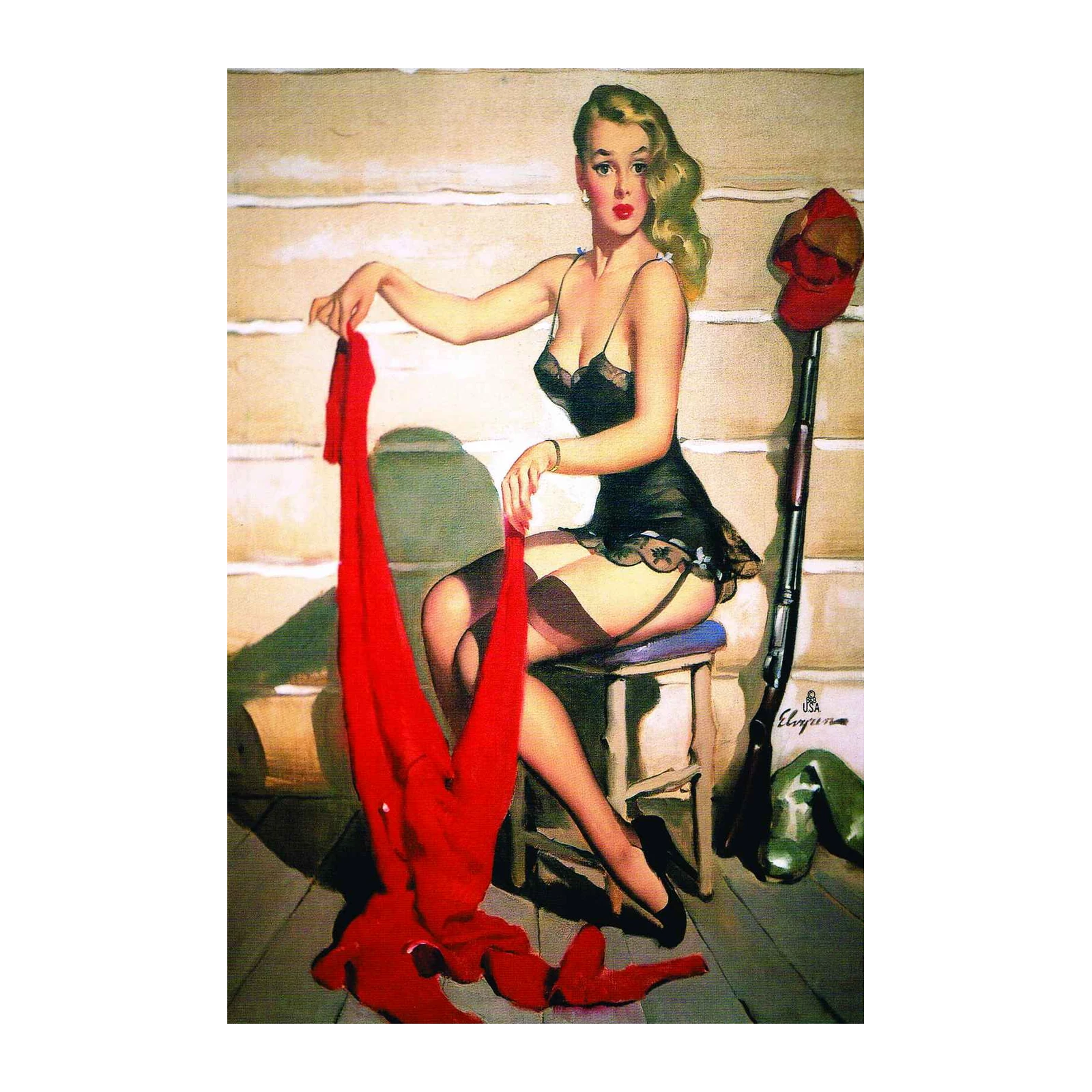 Retro Pin-Up Girl Red Stockings Wall Art